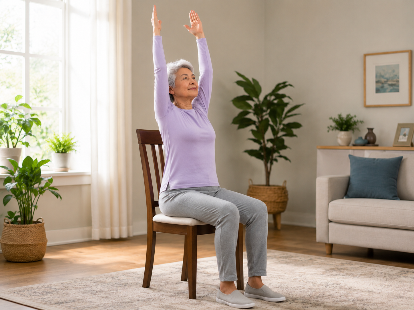 Overhead Stretch - chair yoga printable exercise demonstration
