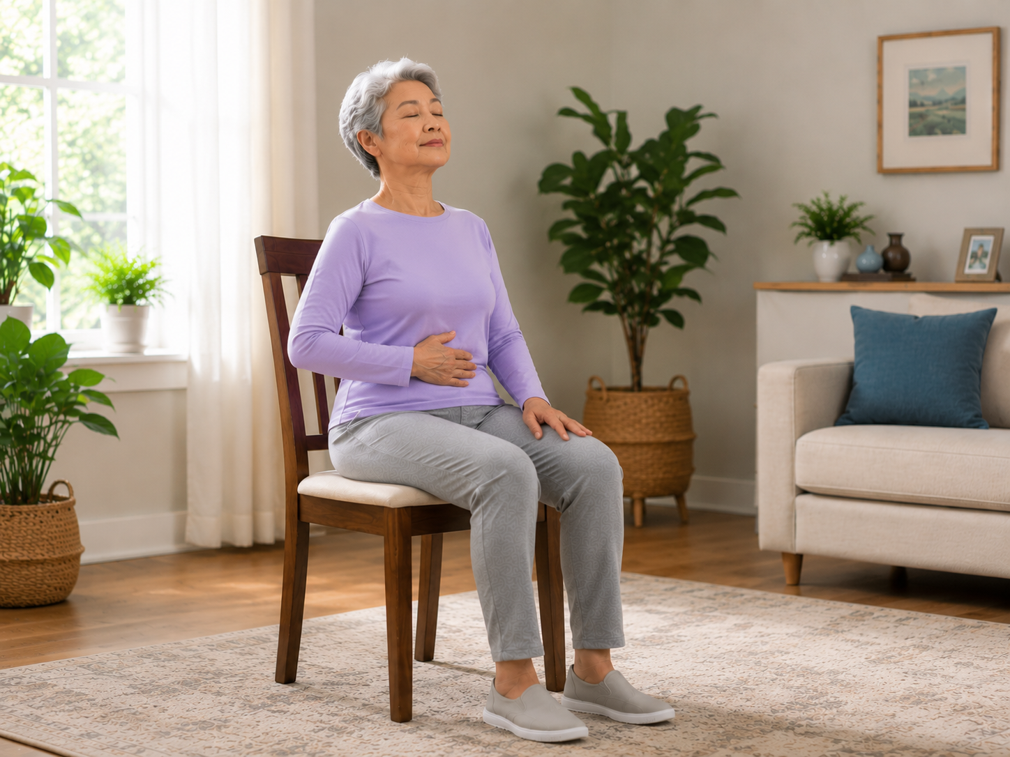 Seated Breathing Exercise - chair yoga printable exercise demonstration
