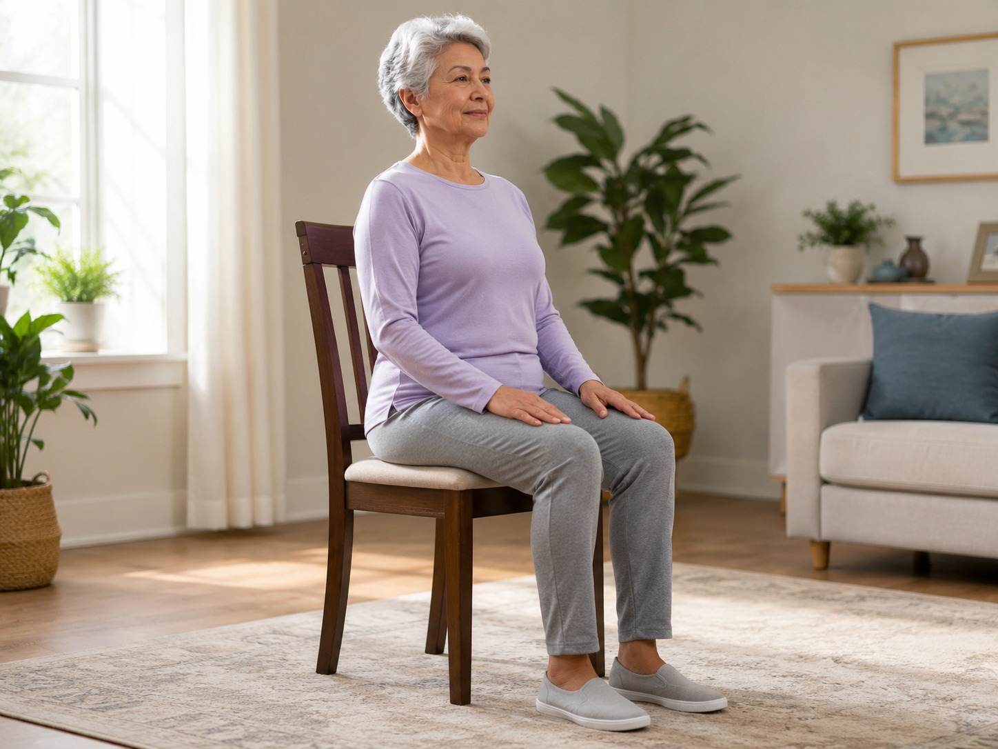 Seated Mountain Pose - chair yoga printable exercise demonstration