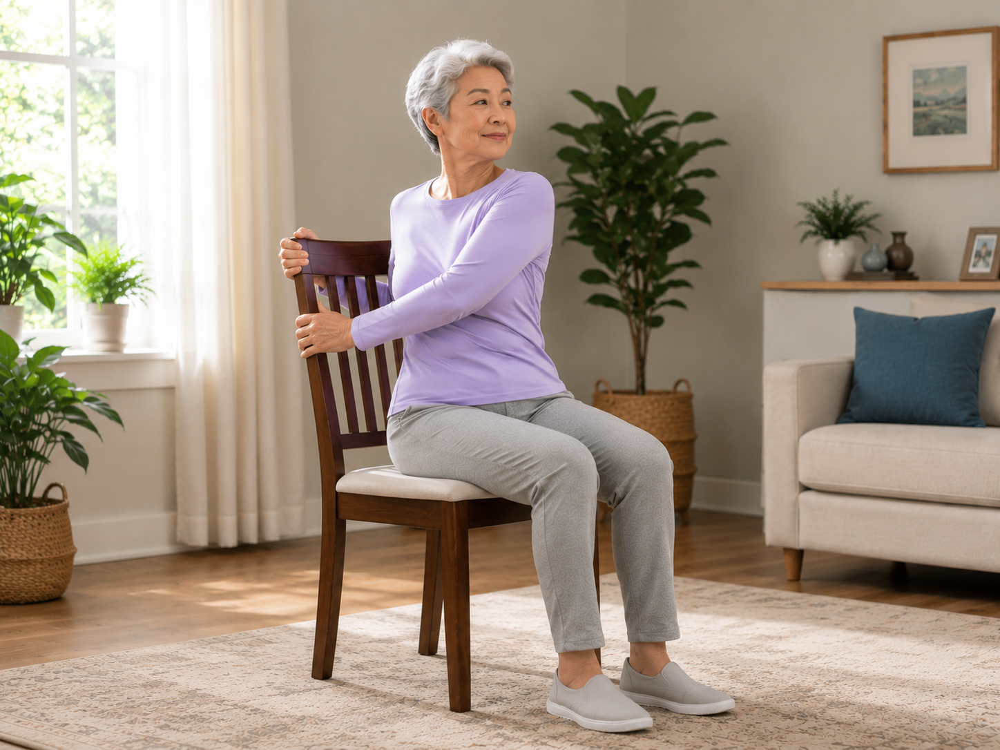 Seated Twist - chair yoga printable exercise demonstration