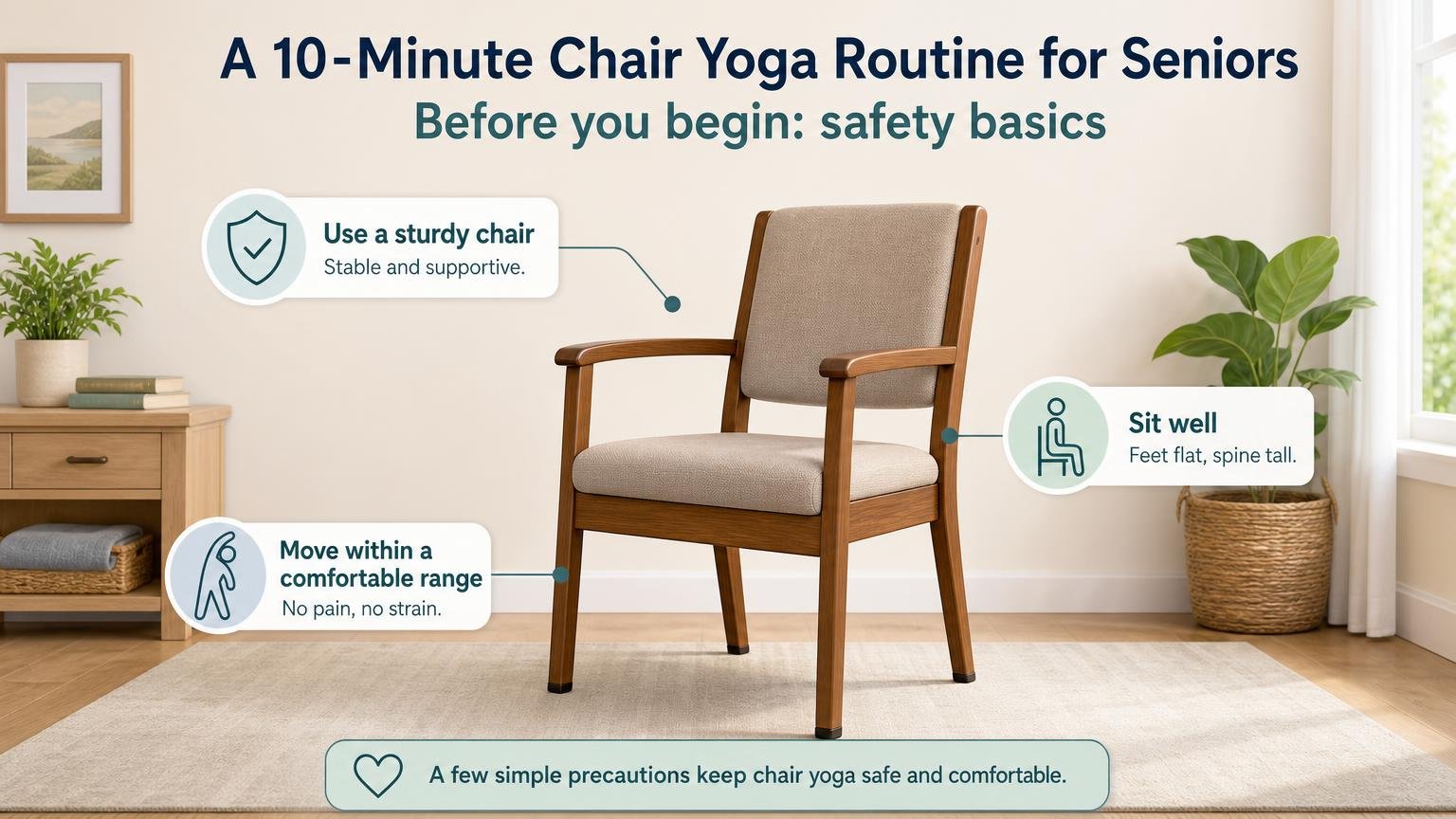 Illustration for A 10-Minute Chair Yoga Routine for Seniors: Before you begin: safety basics
