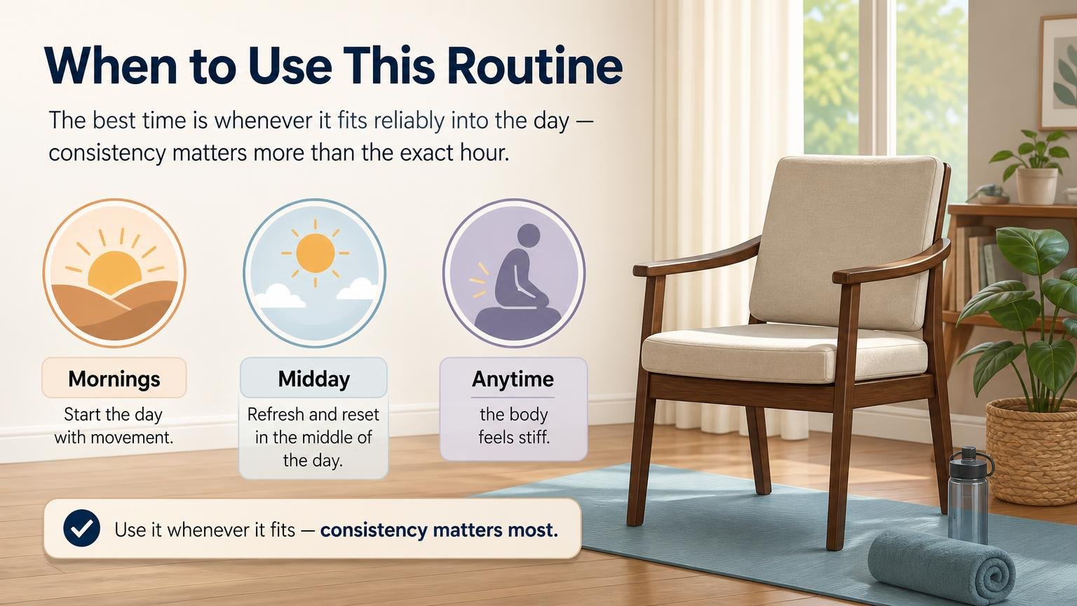 Illustration for A 10-Minute Chair Yoga Routine for Seniors: When to use this routine
