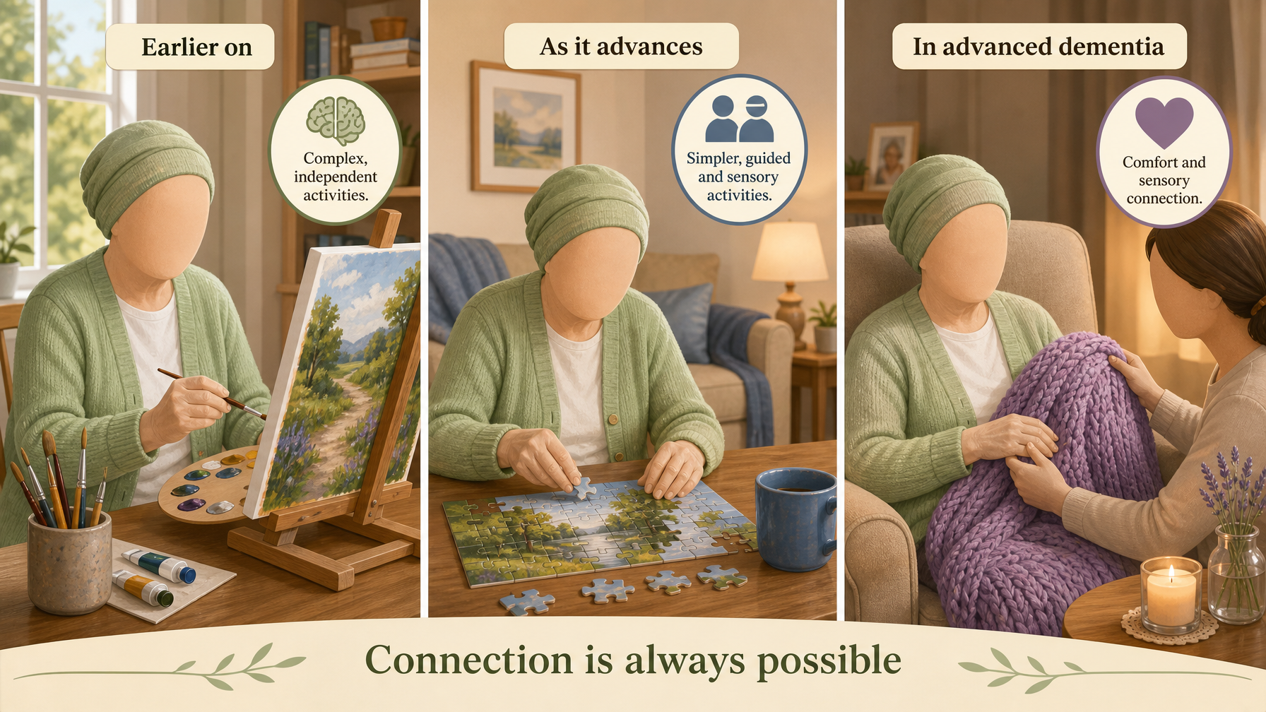 Illustration for Activities for Seniors With Dementia at Home: Adapting as dementia progresses