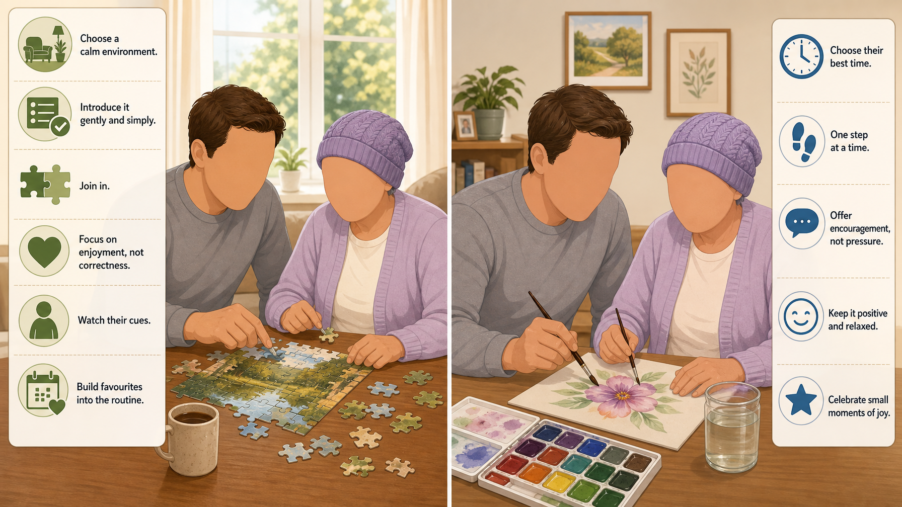 Illustration for Activities for Seniors With Dementia at Home: Tips to make any activity a success