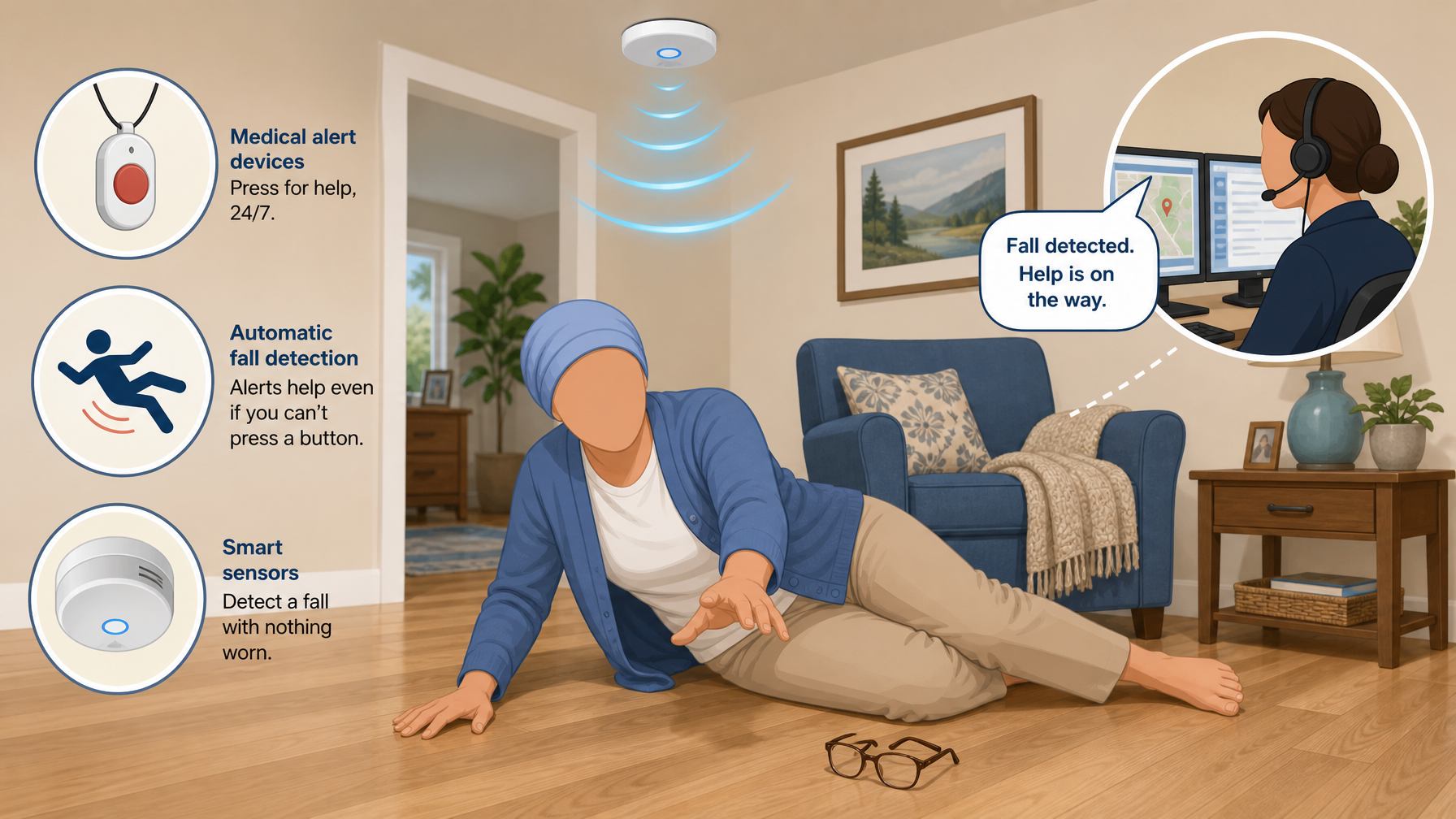 Illustration for AI and Technology for Aging in Place: Fall detection and emergency response