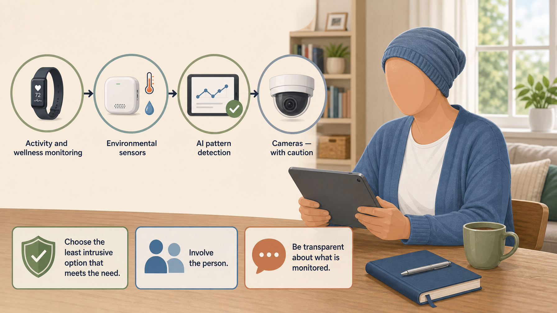 Illustration for AI and Technology for Aging in Place: Home monitoring and wellness sensing