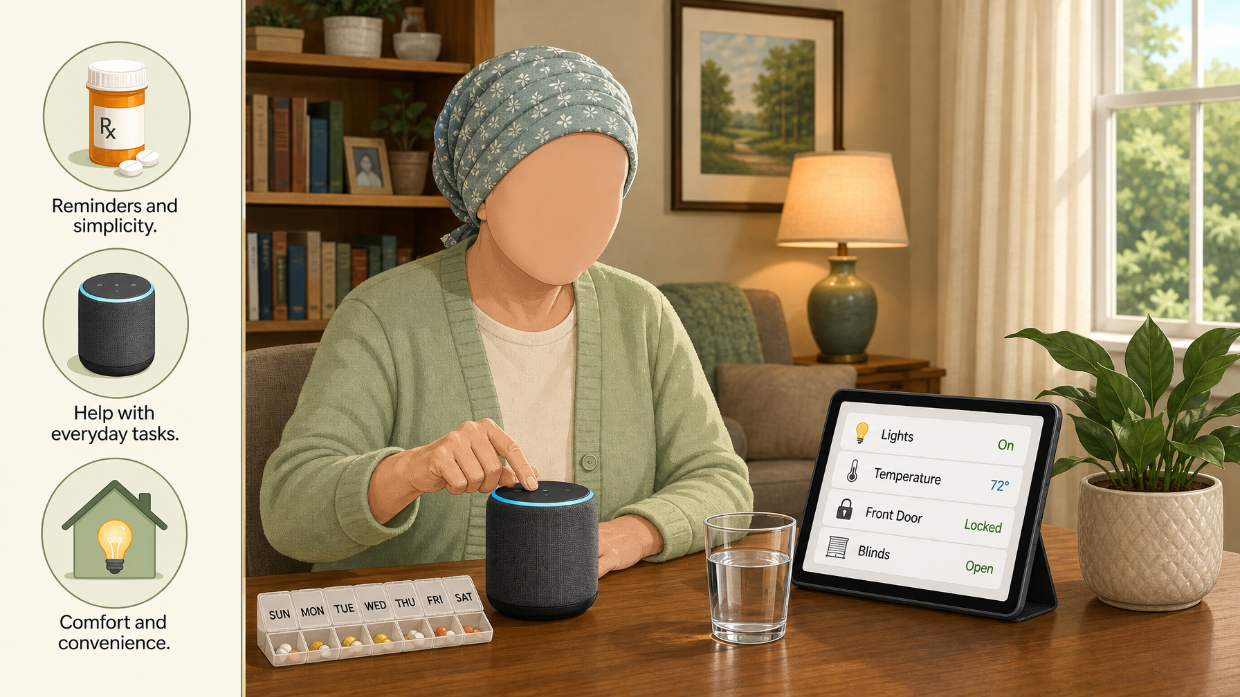 Illustration for AI and Technology for Aging in Place: Medication, voice assistants, and daily support