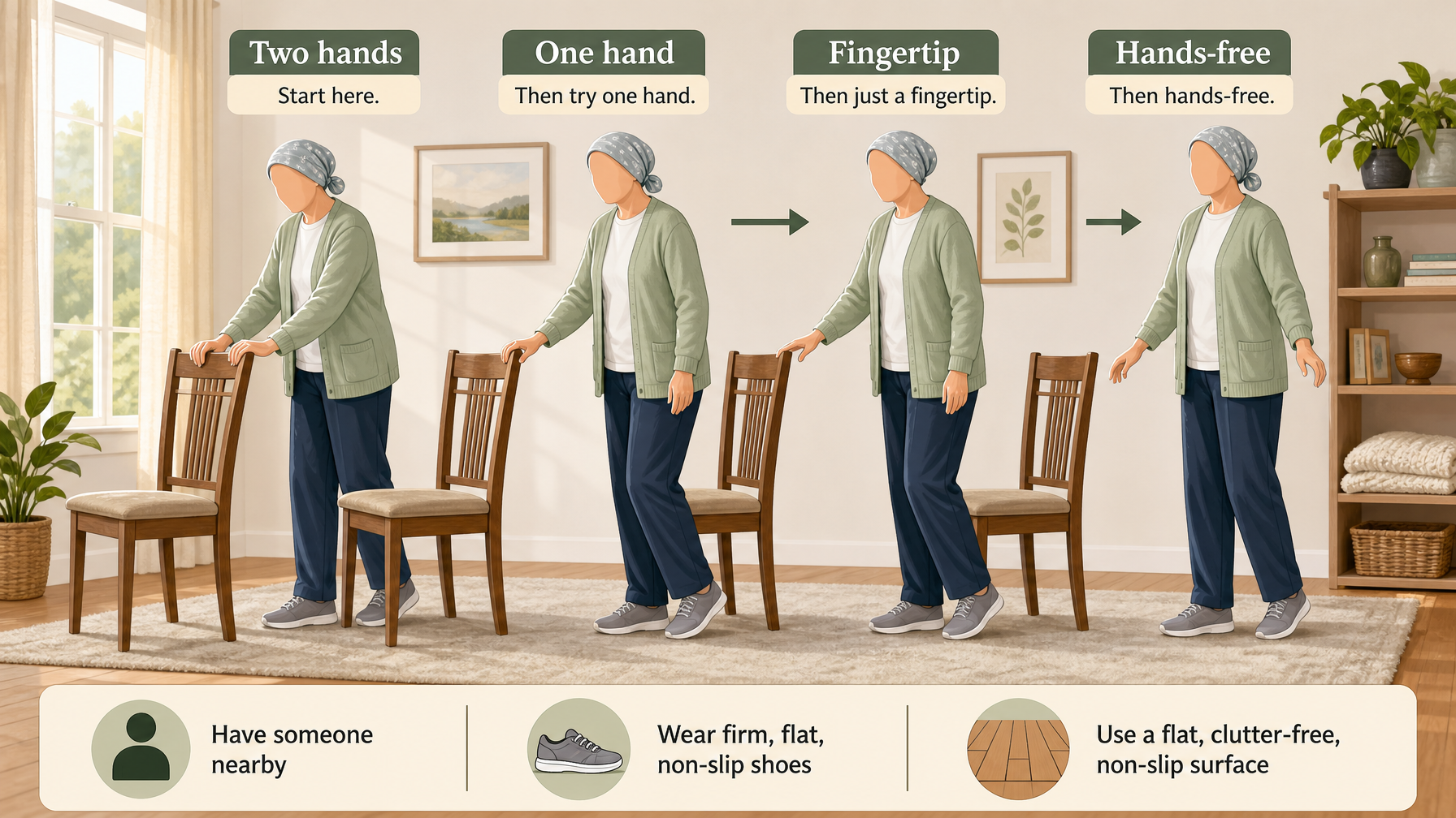 Illustration for Balance Exercises for Seniors: A Safe Step-by-Step Routine: Set up safely before you start