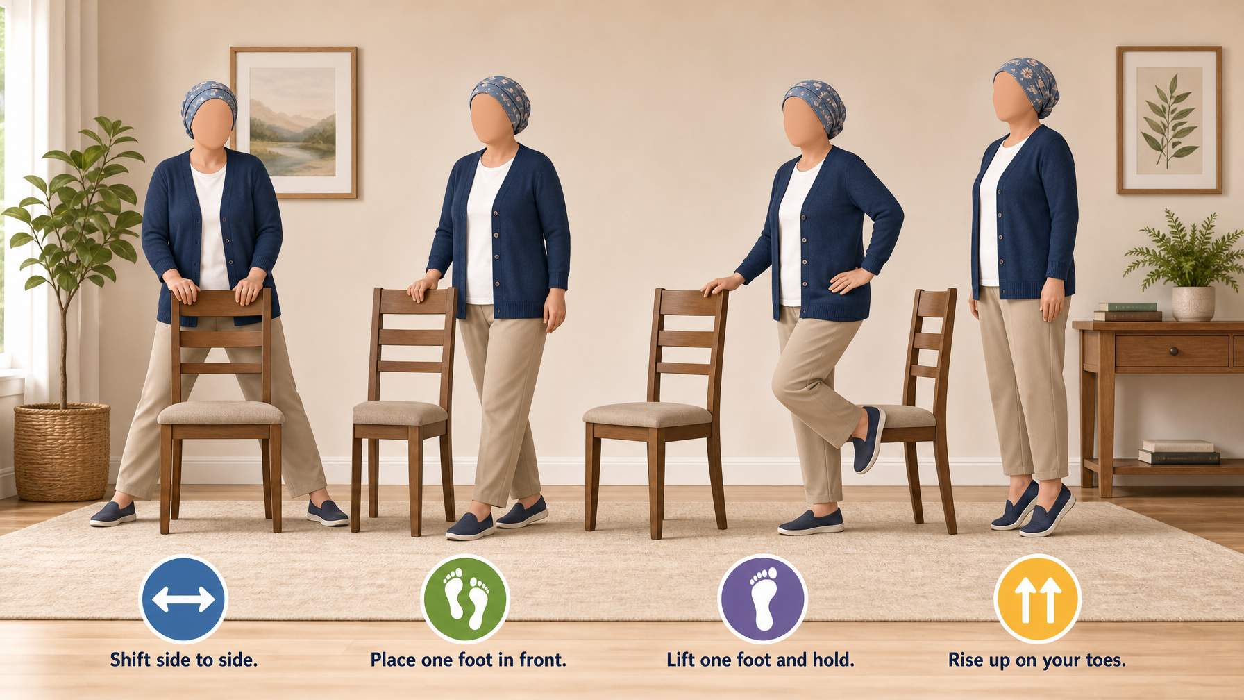 Illustration for Balance Exercises for Seniors: A Safe Step-by-Step Routine: Standing balance exercises