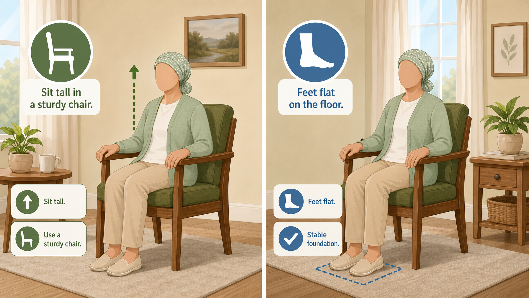 Illustration for Balance Exercises for Seniors: A Safe Step-by-Step Routine: Warm up: seated exercises