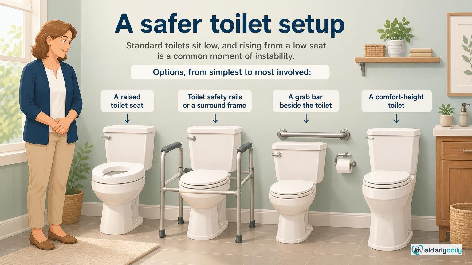 Illustration for Bathroom Fall Prevention: A Room-by-Room Safety Guide: A safer toilet setup