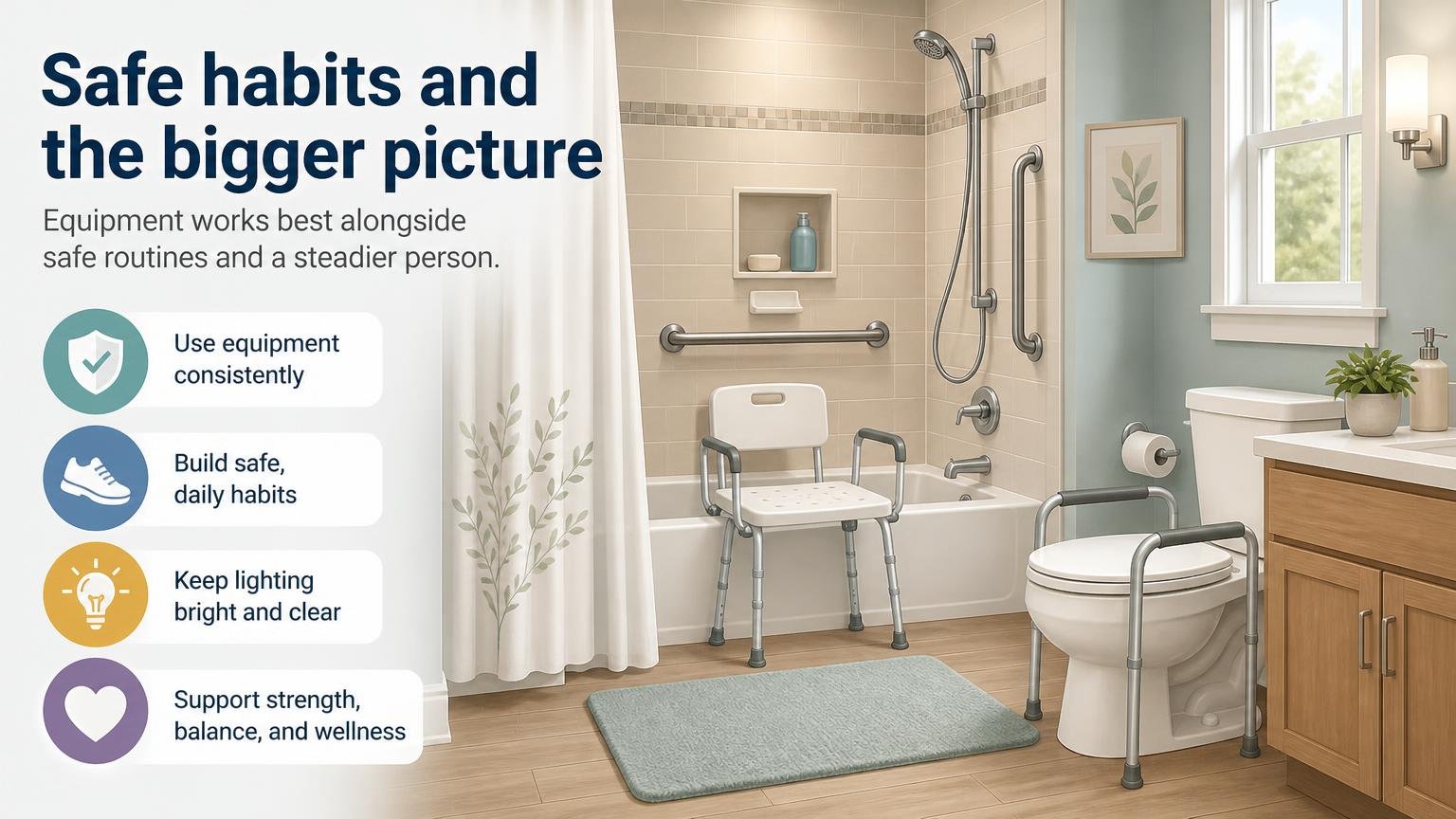 Illustration for Bathroom Fall Prevention: A Room-by-Room Safety Guide: Safe habits and the bigger picture
