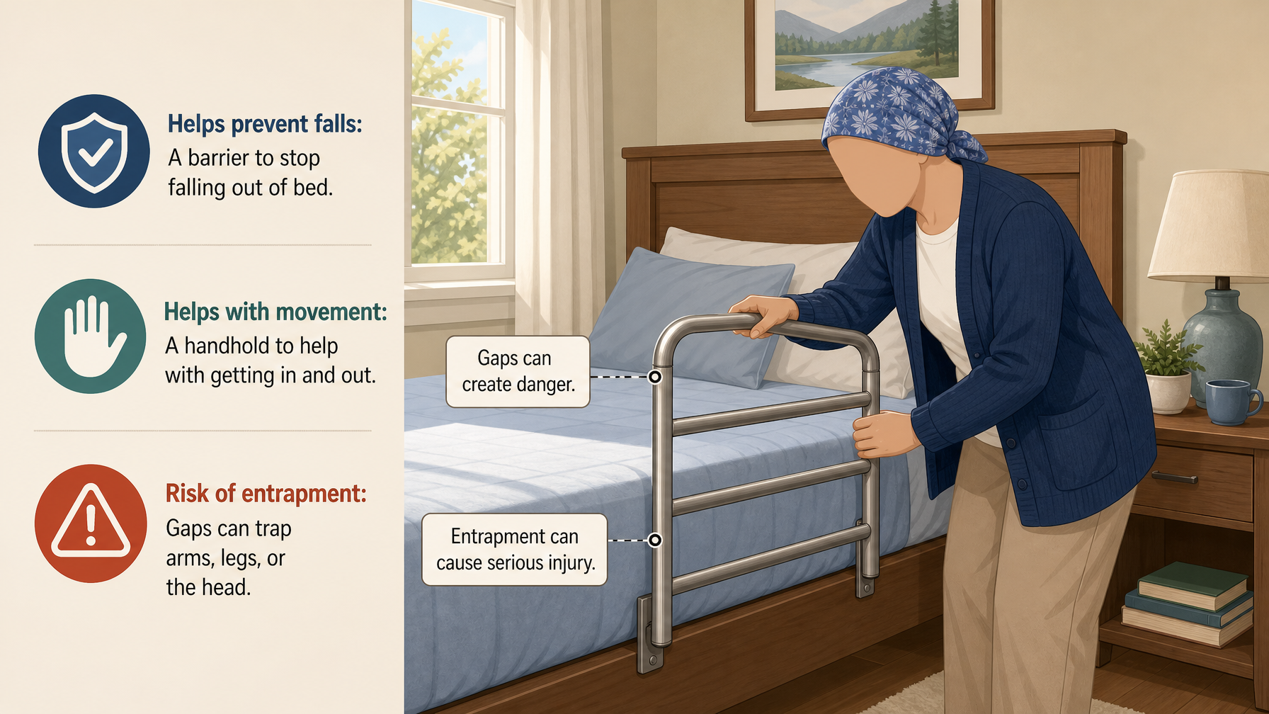 Illustration for Bed Rail Safety and Entrapment: What Caregivers Must Know: A safety aid with a serious risk