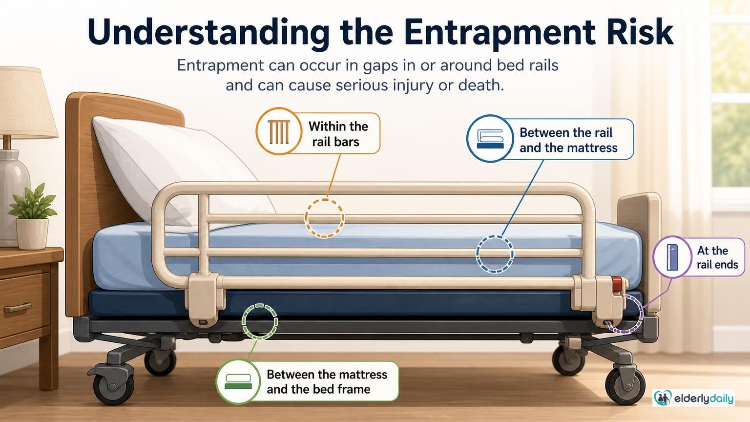 Illustration for Bed Rail Safety and Entrapment: What Caregivers Must Know: Understanding the entrapment risk