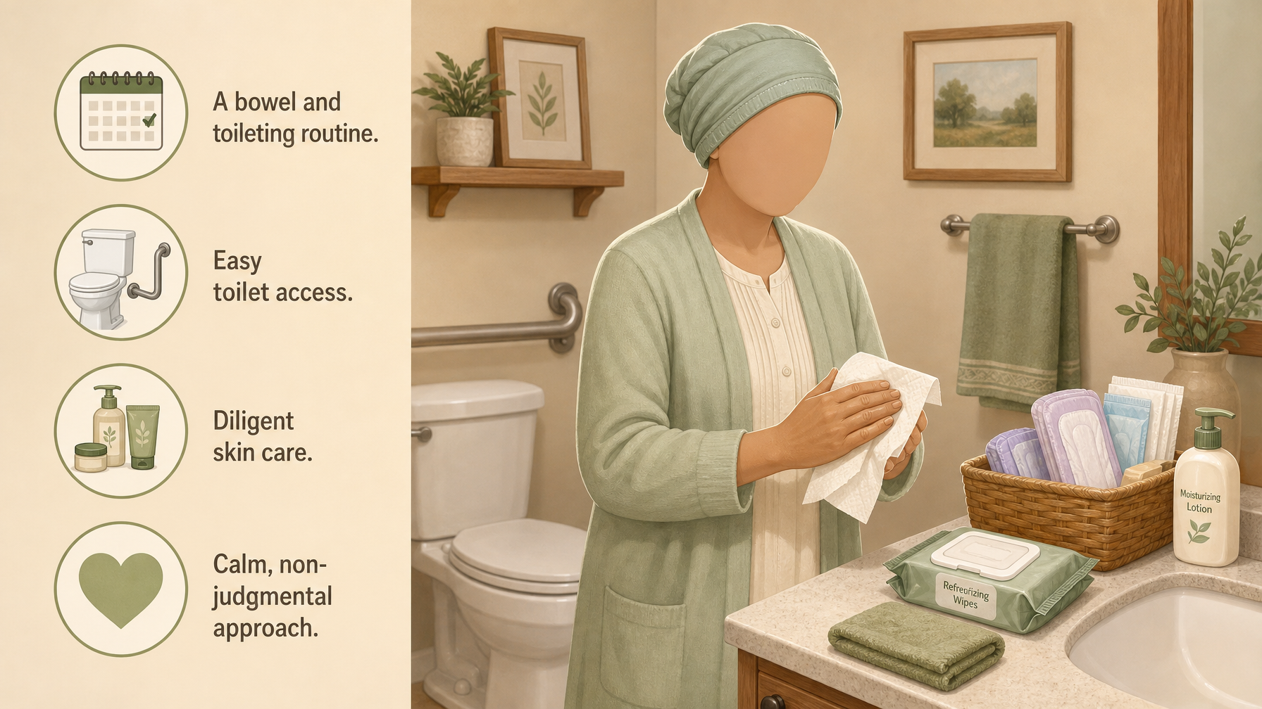 Illustration for Bowel Incontinence in the Elderly: Causes and Management: Managing it day to day with dignity
