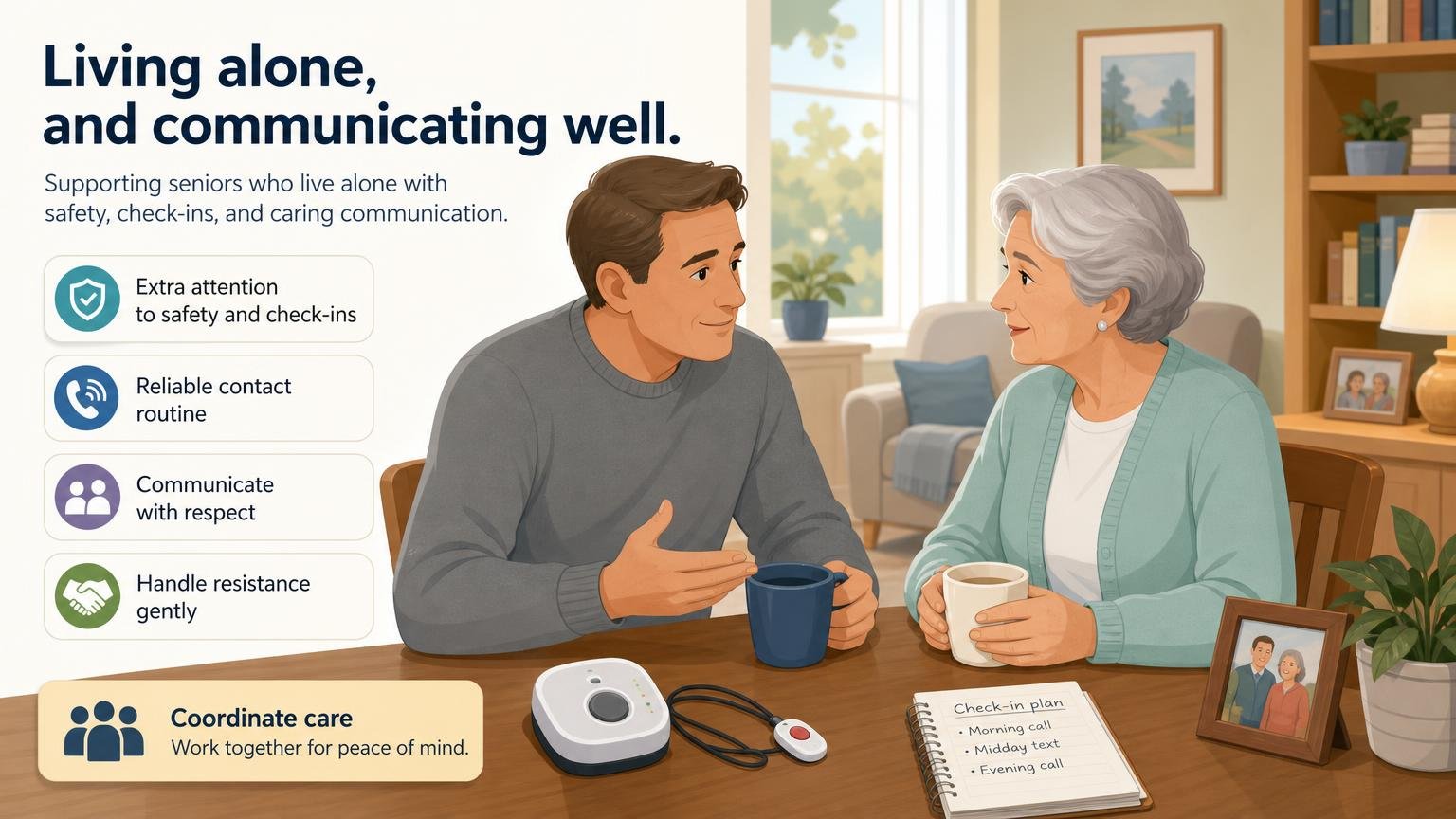 Illustration for Caregiver Support: Planning a Daily Routine Together: Living alone, and communicating well