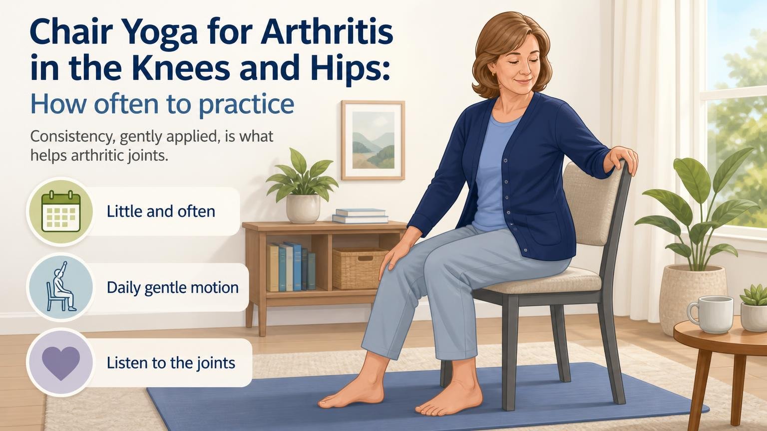 Illustration for Chair Yoga for Arthritis in the Knees and Hips: How often to practice