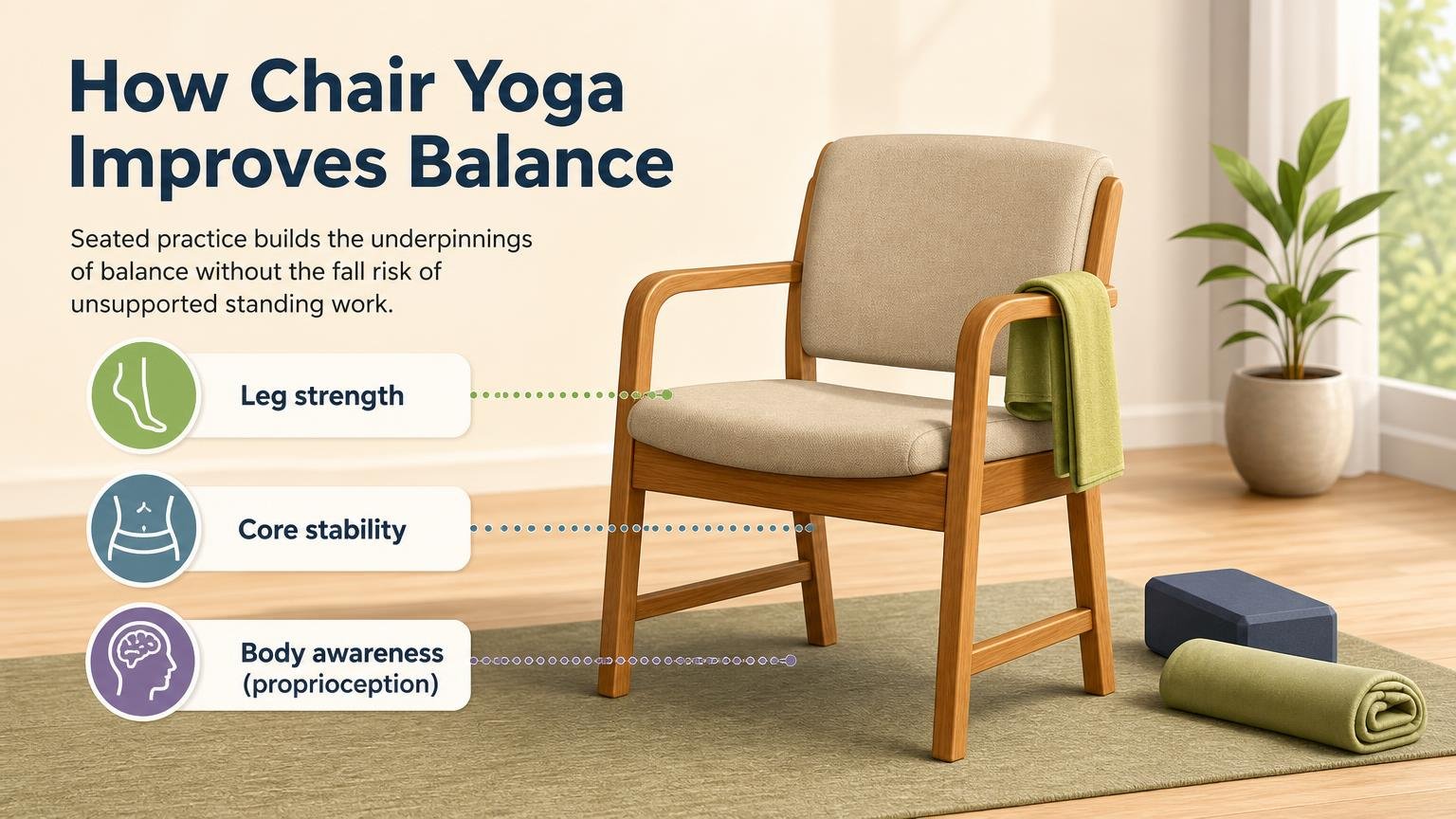 Illustration for Chair Yoga for Balance and Fall Prevention: How chair yoga improves balance