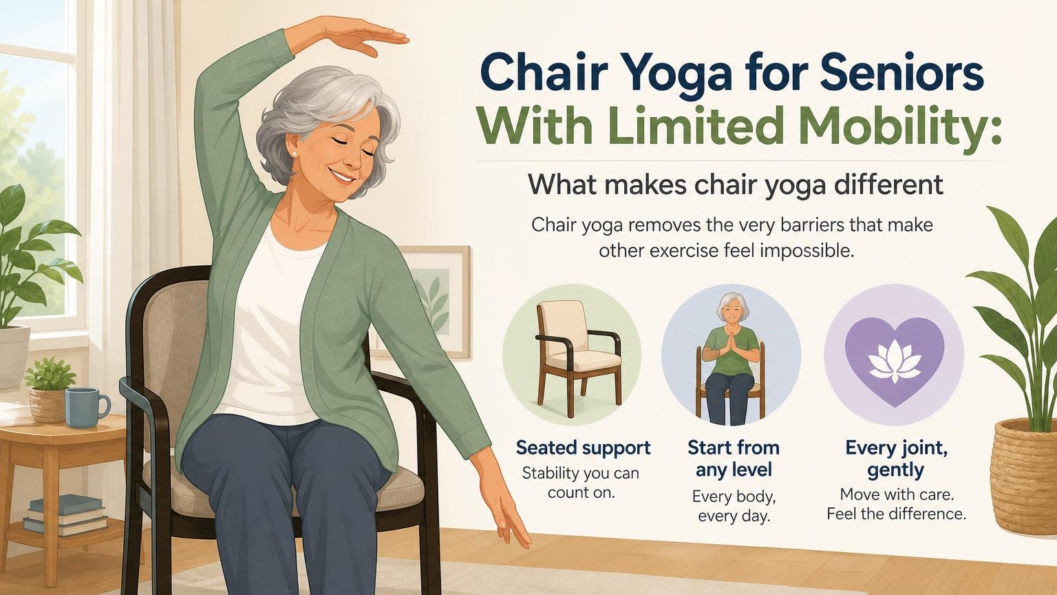 Illustration for Chair Yoga for Seniors With Limited Mobility: What makes chair yoga different