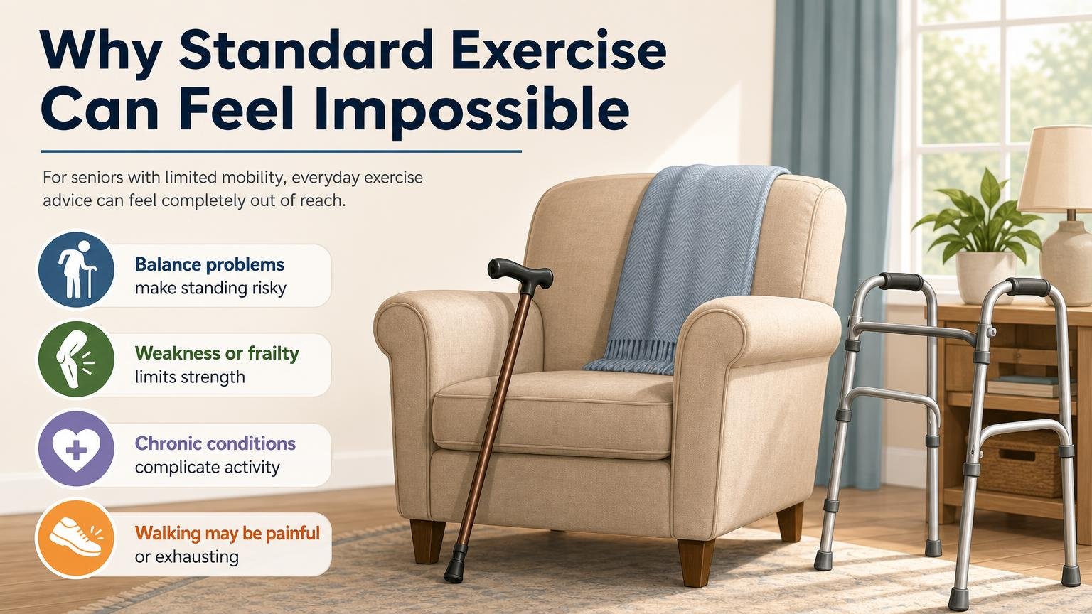 Illustration for Chair Yoga for Seniors With Limited Mobility: Why standard exercise can feel impossible
