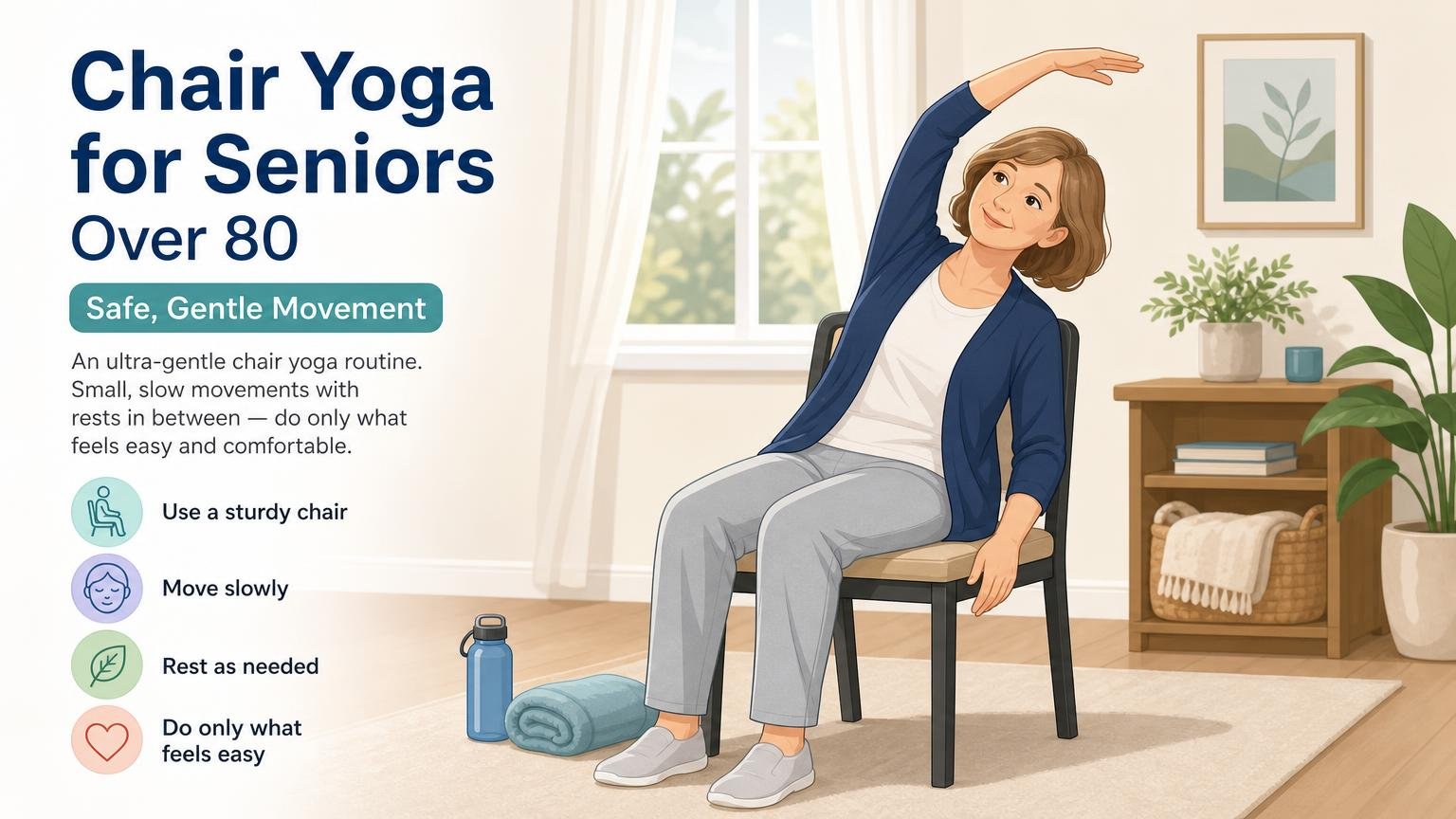 Illustration for Chair Yoga for Seniors Over 80: Safe, Gentle Movement: An ultra-gentle chair yoga routine