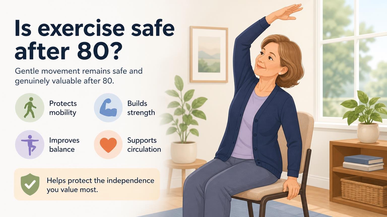 Illustration for Chair Yoga for Seniors Over 80: Safe, Gentle Movement: Is exercise safe after 80?