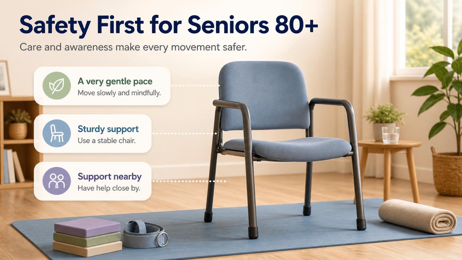 Illustration for Chair Yoga for Seniors Over 80: Safe, Gentle Movement: Safety first for seniors 80+