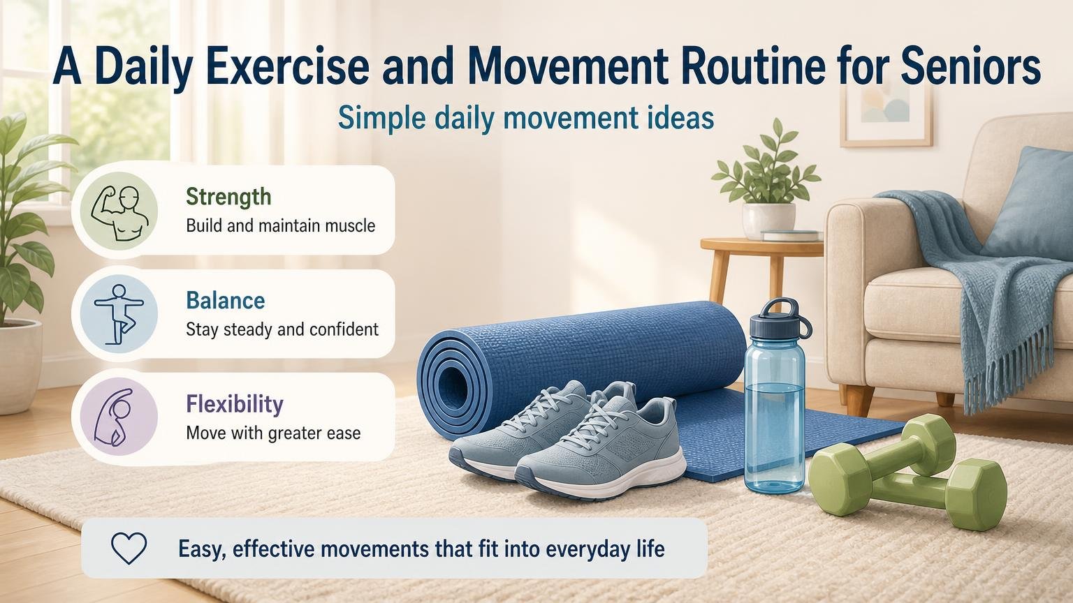 Illustration for A Daily Exercise and Movement Routine for Seniors: Simple daily movement ideas