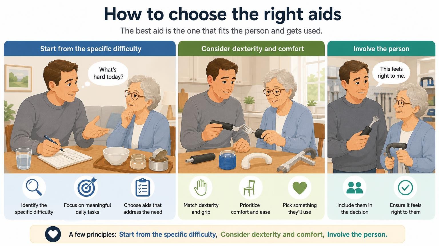 Illustration for Daily Living Aids for Seniors: A Caregiver Guide: How to choose the right aids