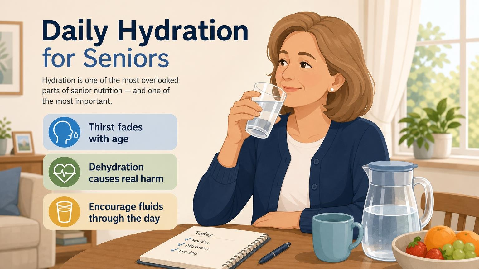Illustration for A Daily Nutrition and Hydration Guide for Seniors: Daily hydration for seniors