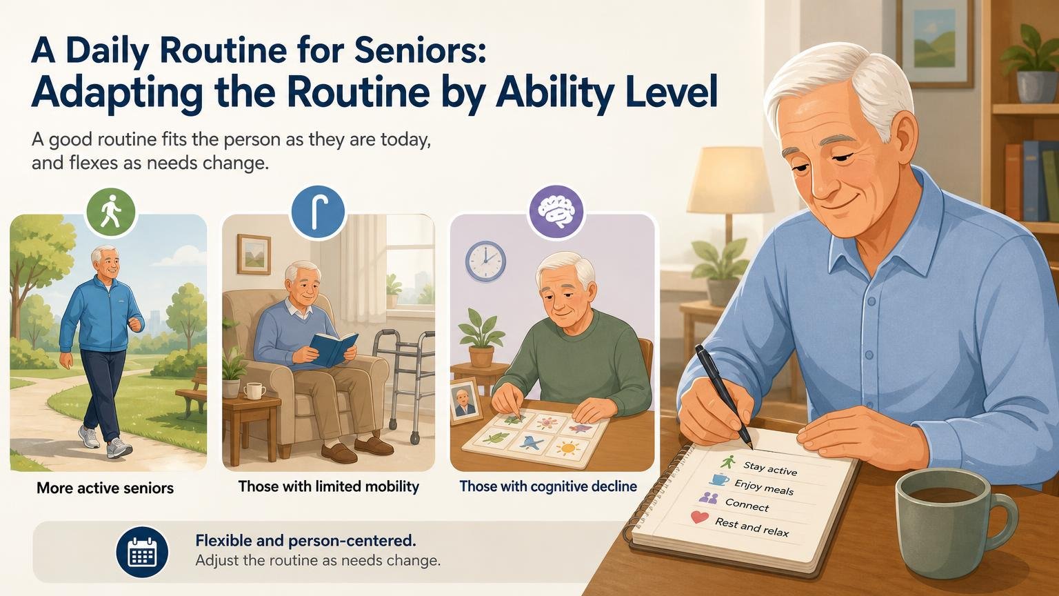 Illustration for A Daily Routine for Seniors: Structuring the Whole Day: Adapting the routine by ability level