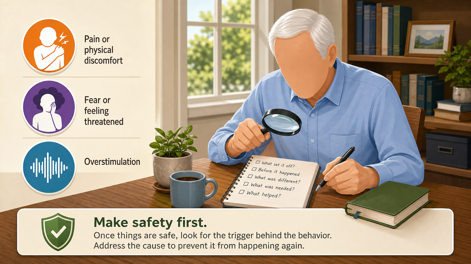 Illustration for Dementia Aggression: How to Handle It Safely: Finding the trigger