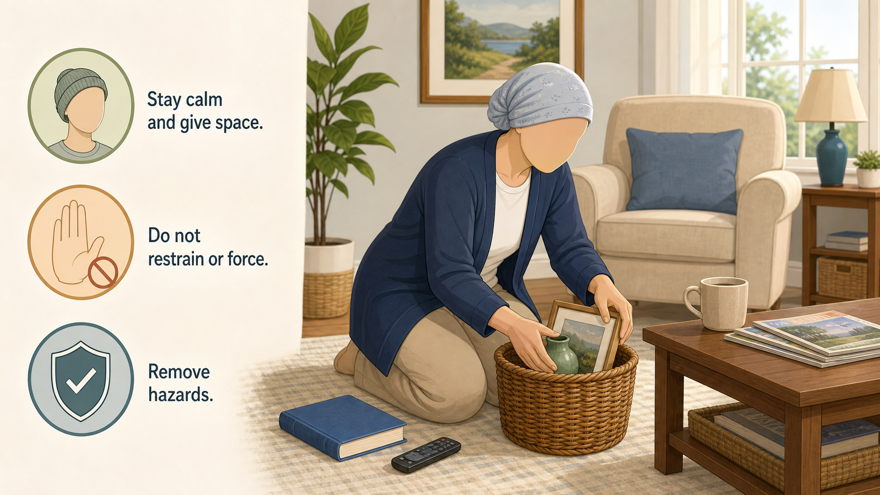 Illustration for Dementia Aggression: How to Handle It Safely: In the moment: safety first