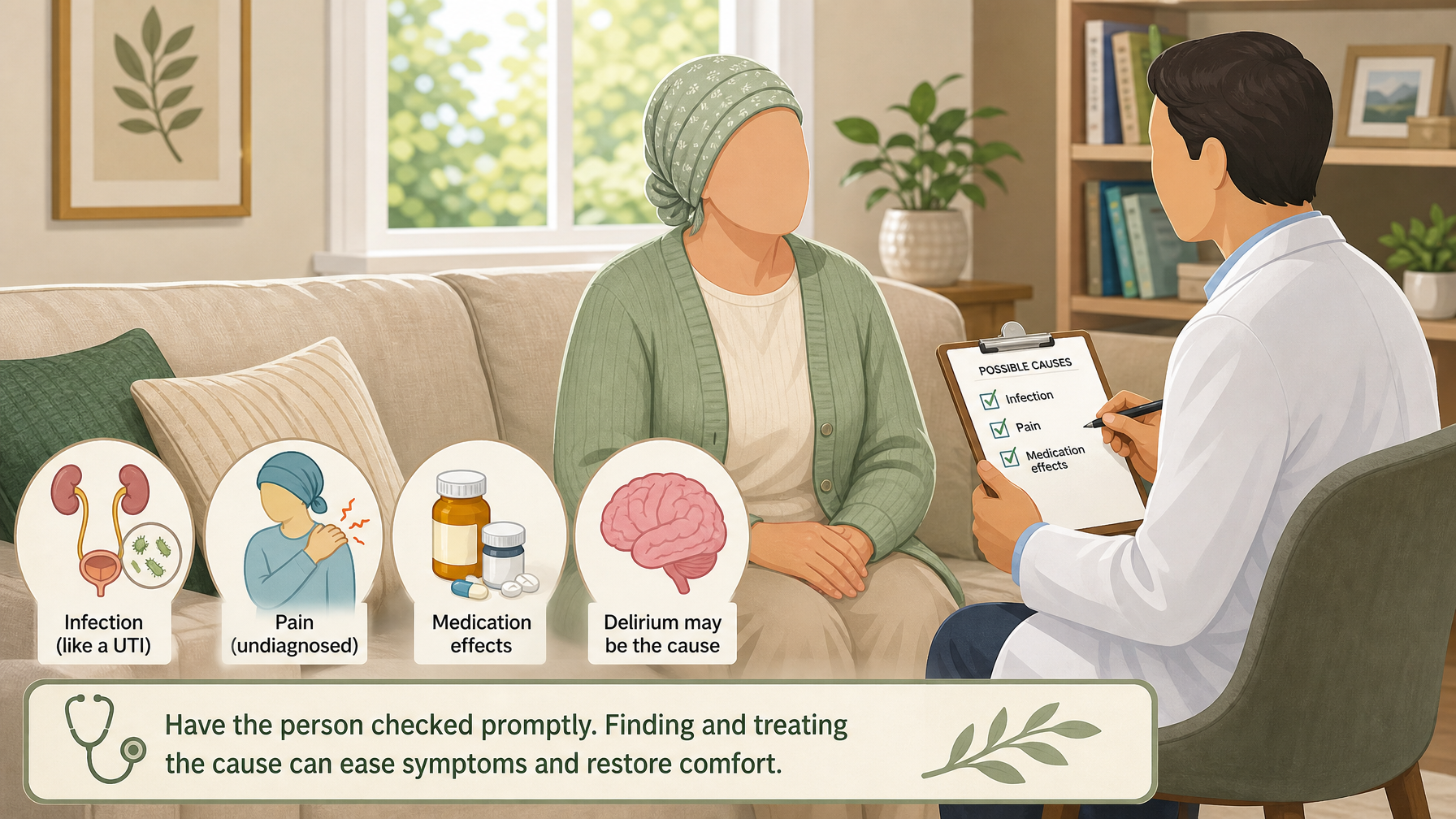 Illustration for Dementia Aggression: How to Handle It Safely: When it is sudden: check for a medical cause