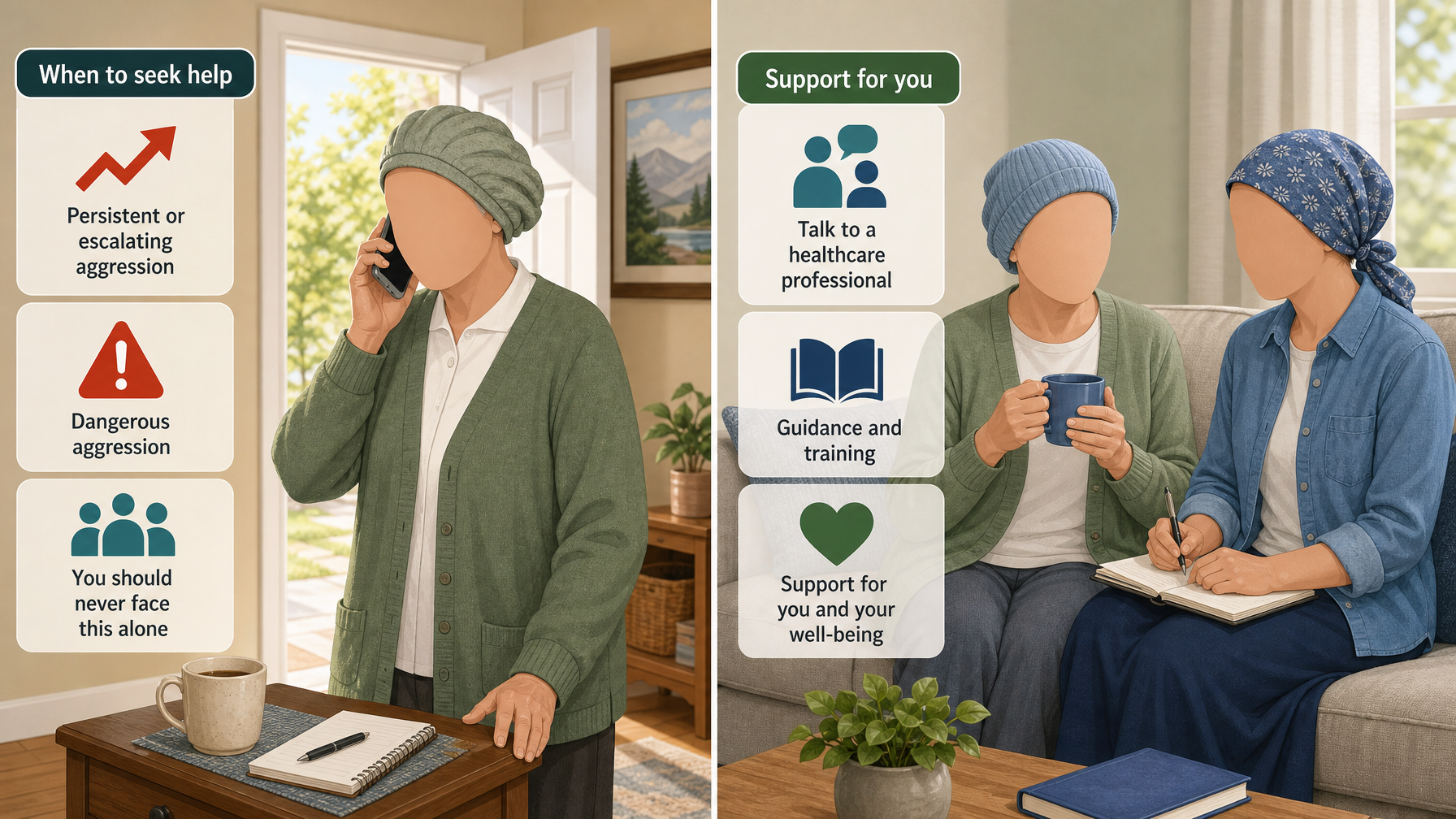 Illustration for Dementia Aggression: How to Handle It Safely: When to seek help — and support for you