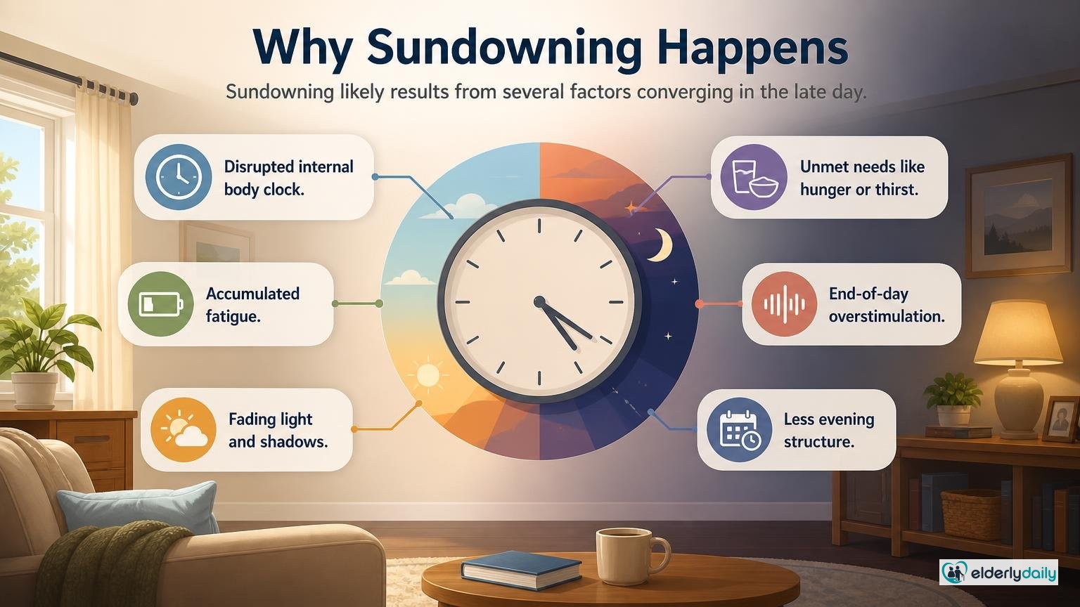 Illustration for Dementia and Sundowning: Why It Happens and How to Manage It: Why it happens