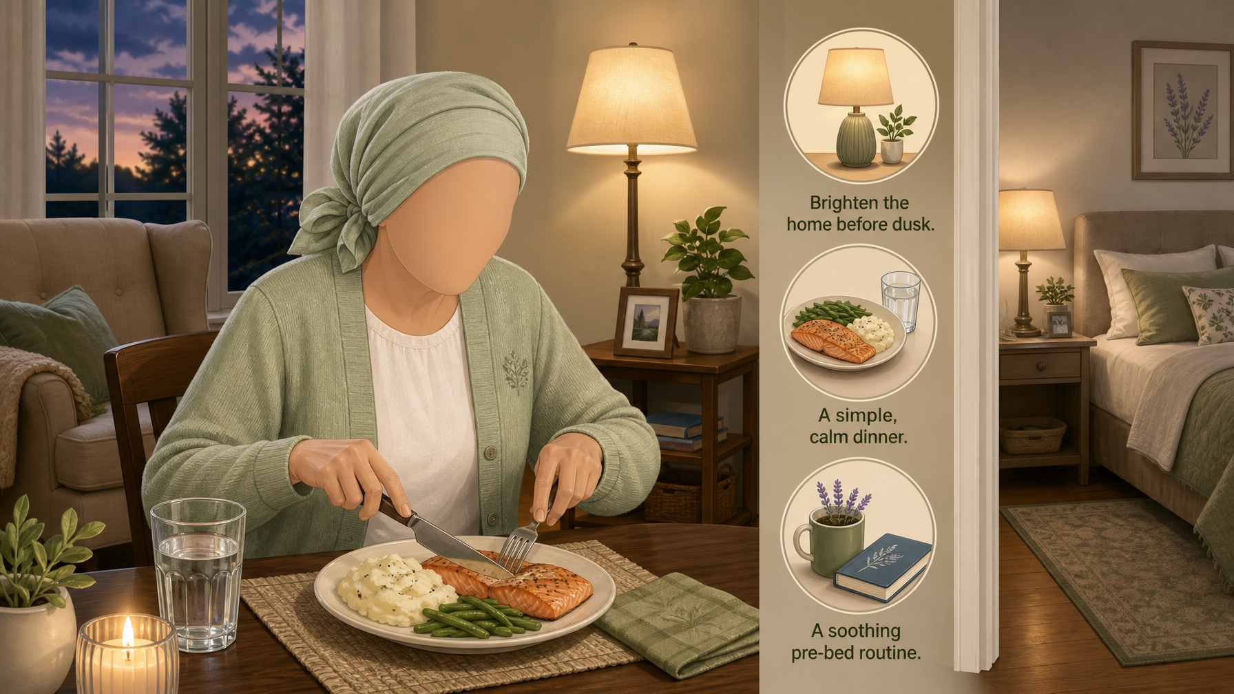 Illustration for A Dementia Daily Routine for Caregivers: A sample evening