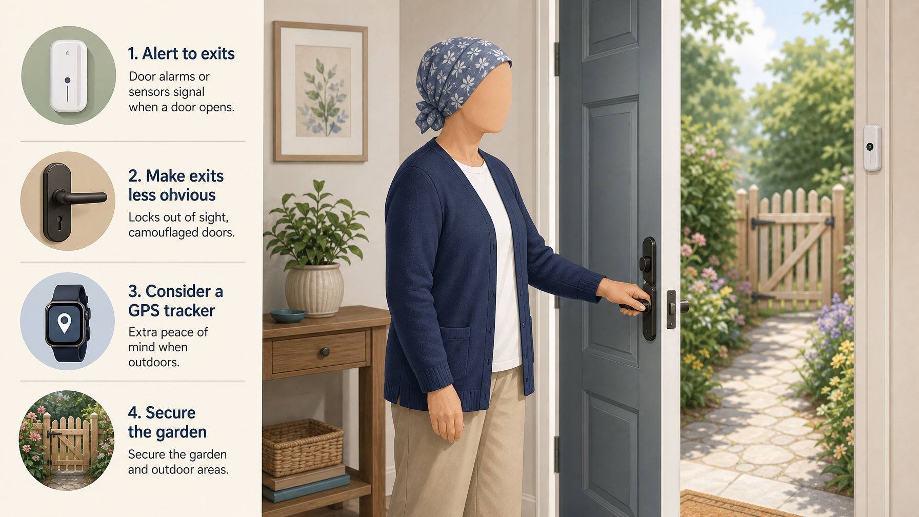 Illustration for Dementia Home Safety: A Room-by-Room Guide: Exits, wandering, and outdoors