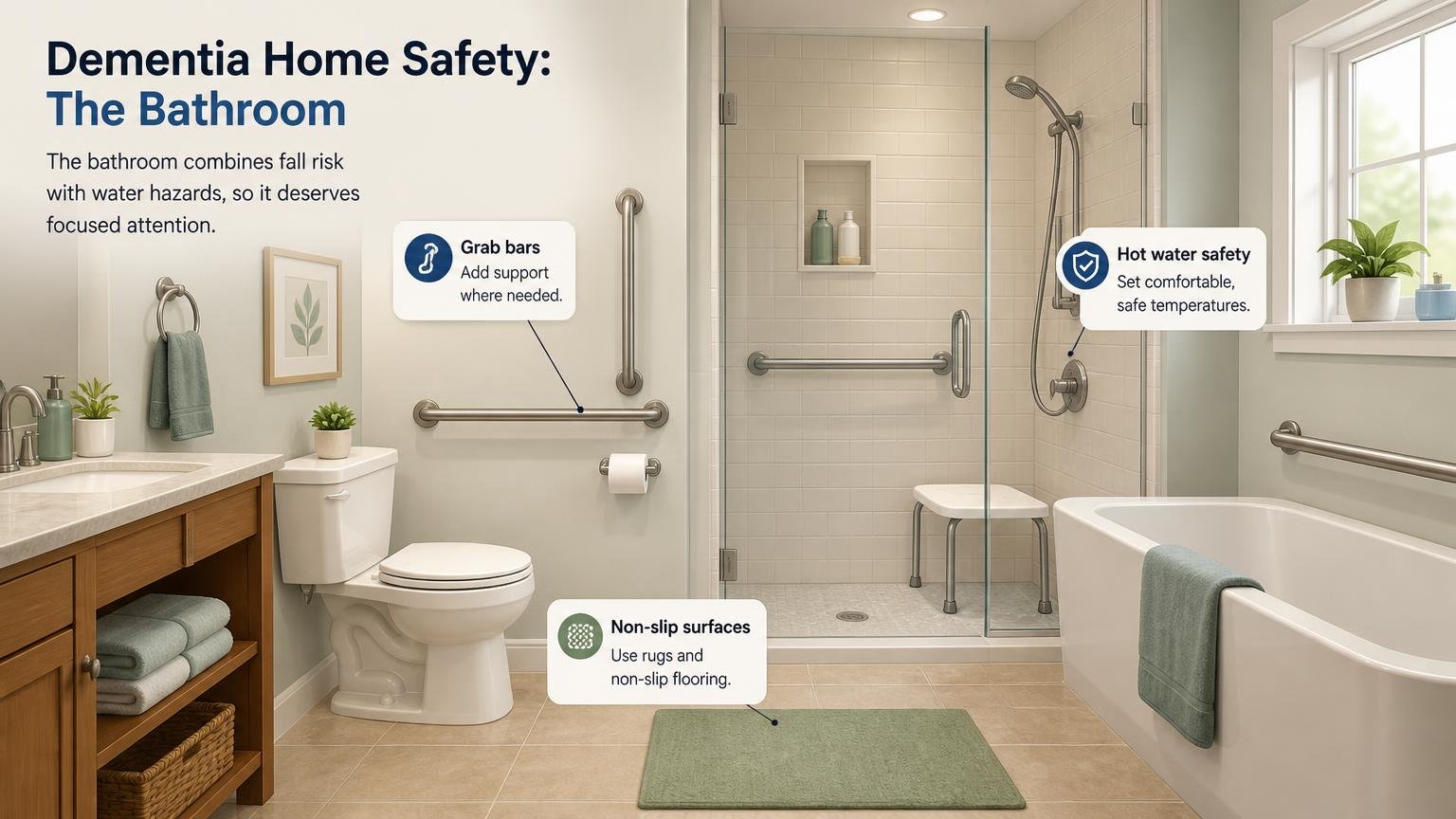 Illustration for Dementia Home Safety: A Room-by-Room Guide: The bathroom