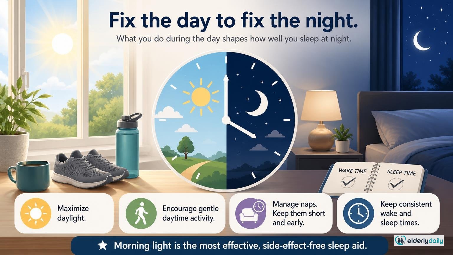 Illustration for Dementia and Sleep Problems: Causes and Solutions: Fix the day to fix the night