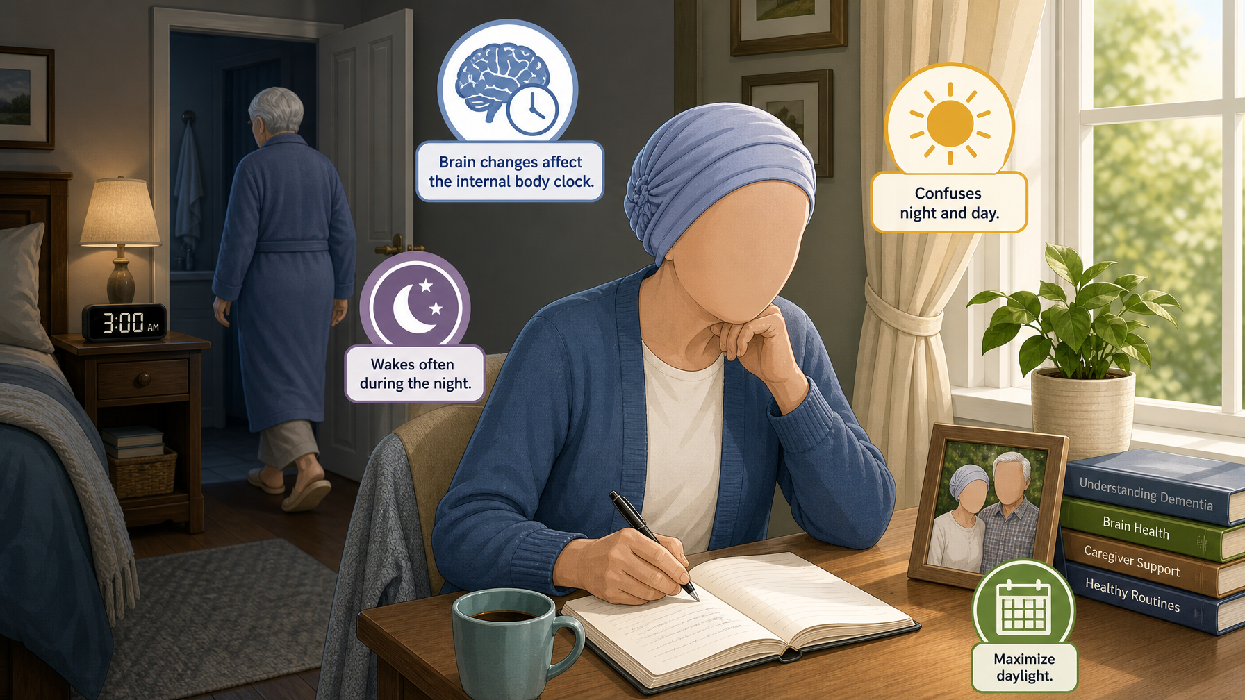Illustration for Dementia and Sleep Problems: Causes and Solutions: Why dementia disrupts sleep