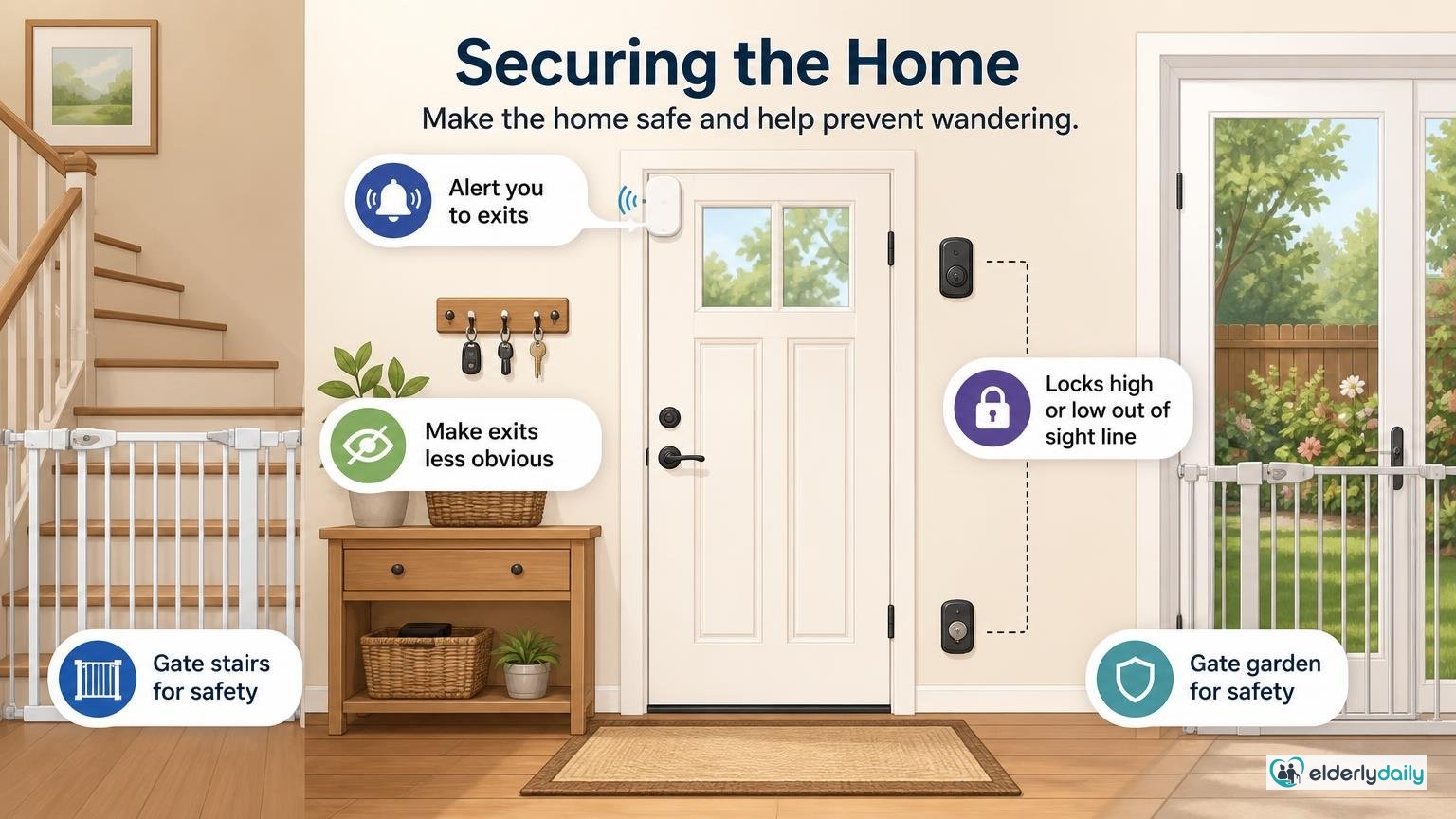 Illustration for Dementia Wandering: Why It Happens and How to Keep Them Safe: Securing the home