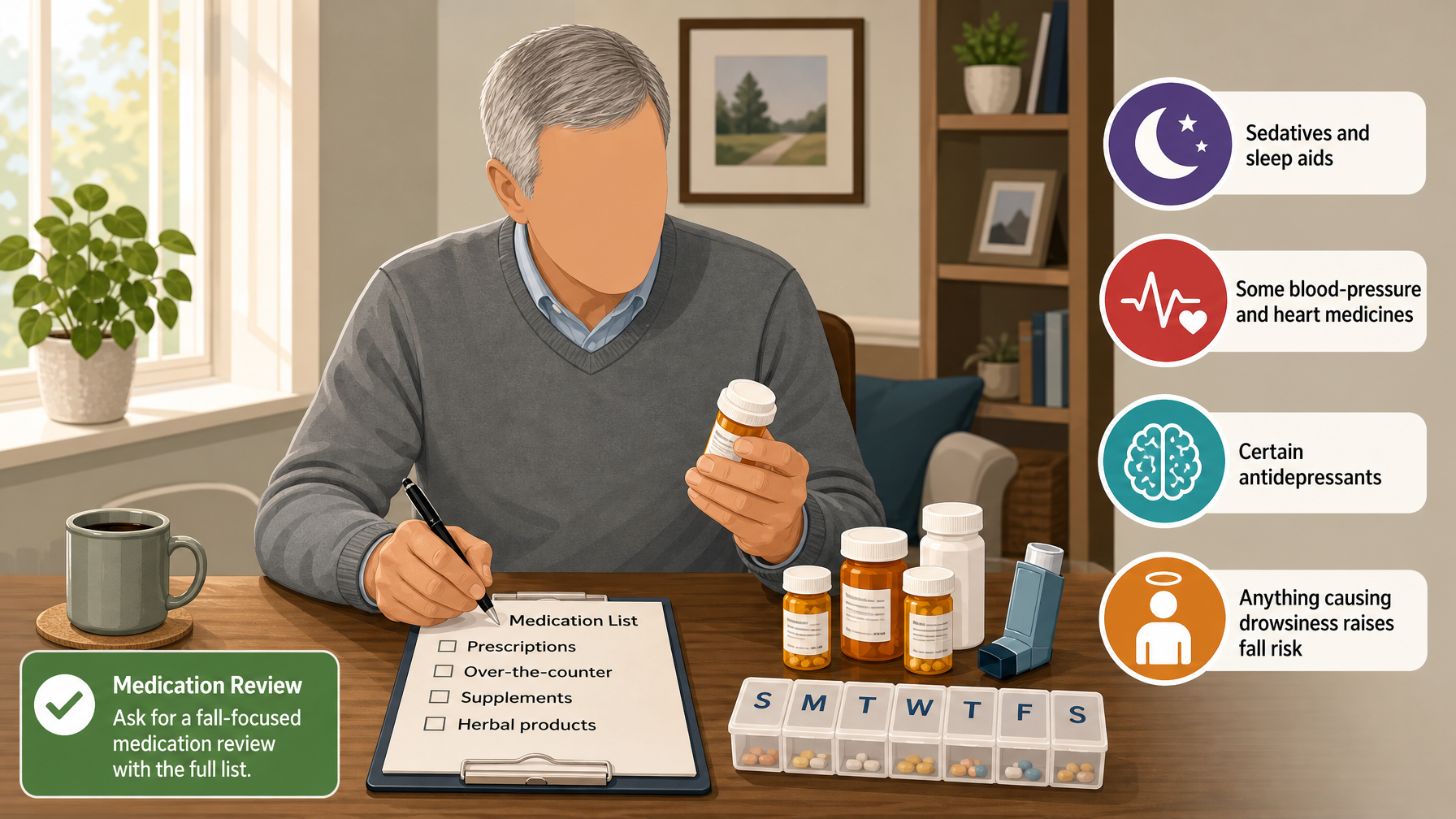 Illustration for Why Does My Elderly Parent Keep Falling? Causes and What to Do: Cause 2: Medications