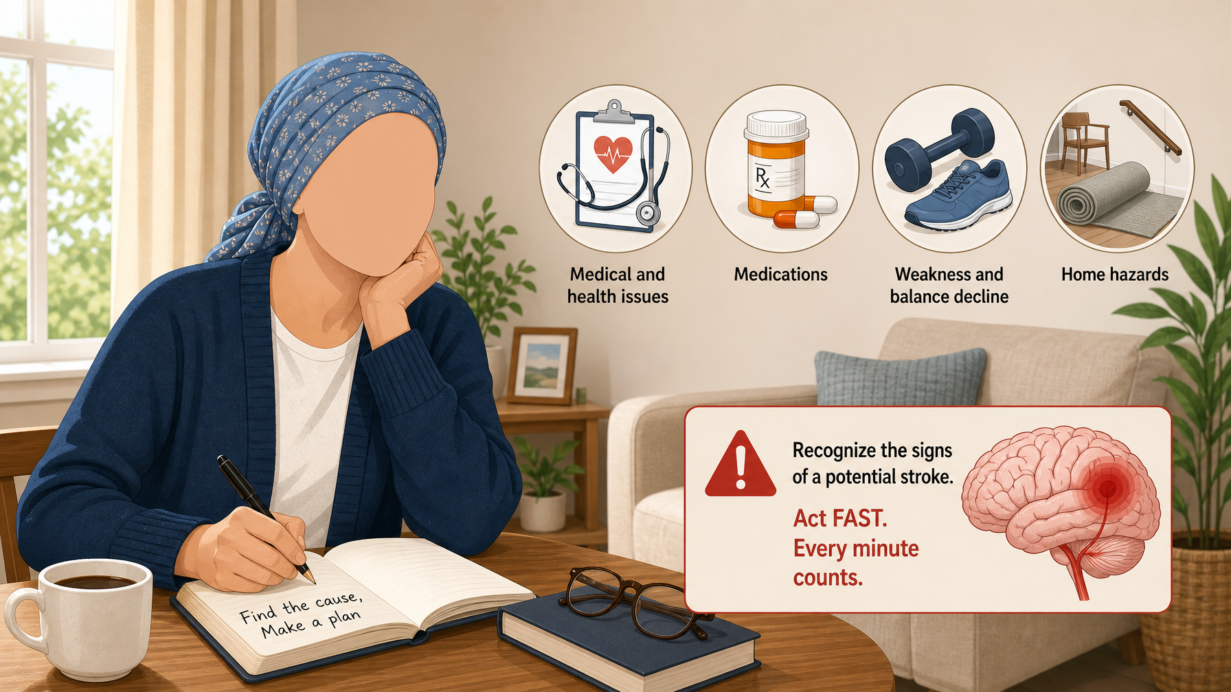 Illustration for Why Does My Elderly Parent Keep Falling? Causes and What to Do: Falling is a signal, not a given
