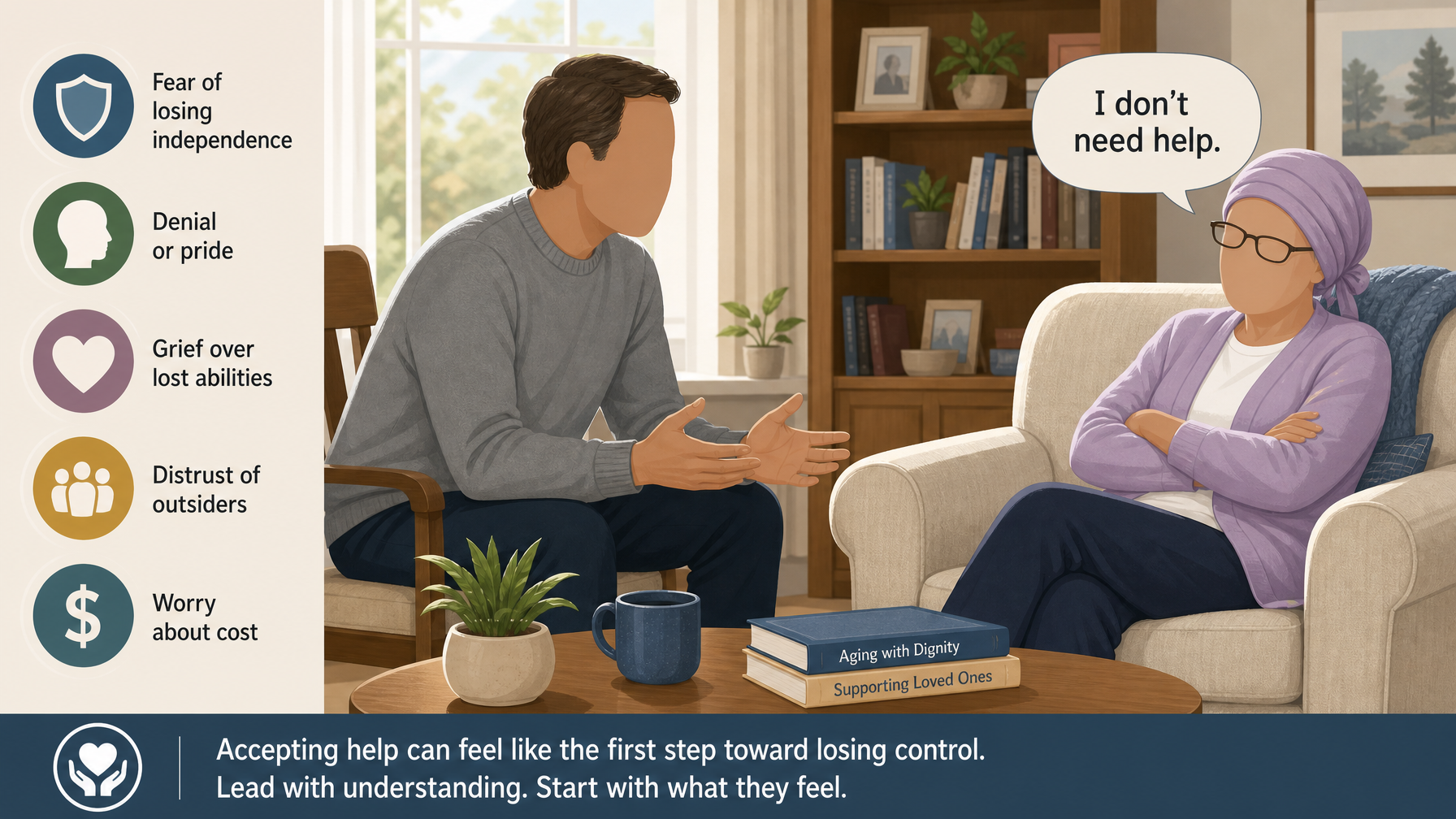 Illustration for When an Elderly Parent Refuses Help: What Actually Works: Understand why they are refusing