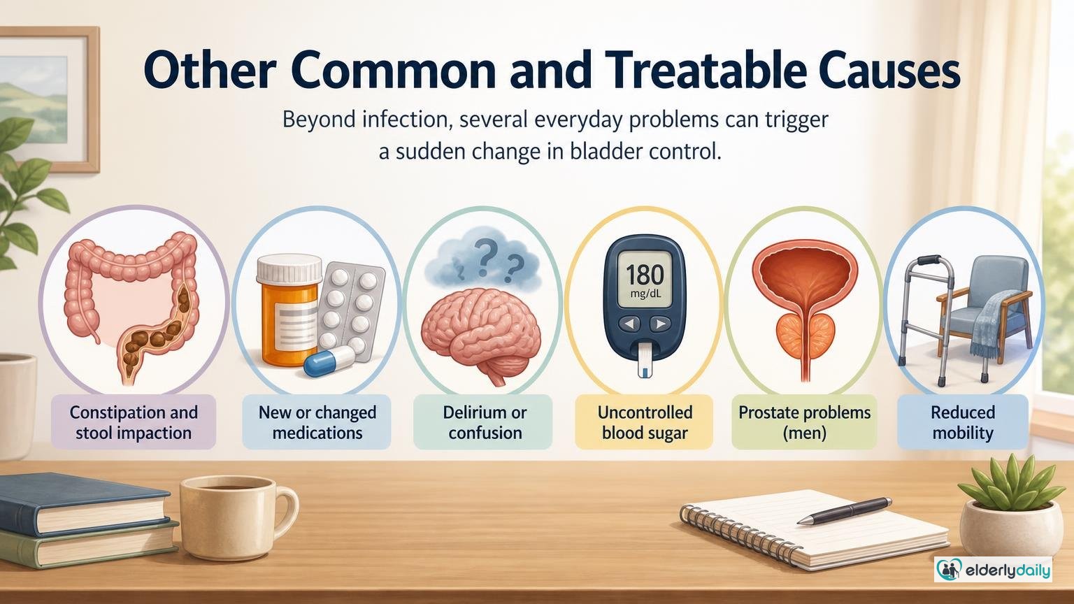 Illustration for Elderly Suddenly Incontinent: What It Means and What to Do: Other common and treatable causes