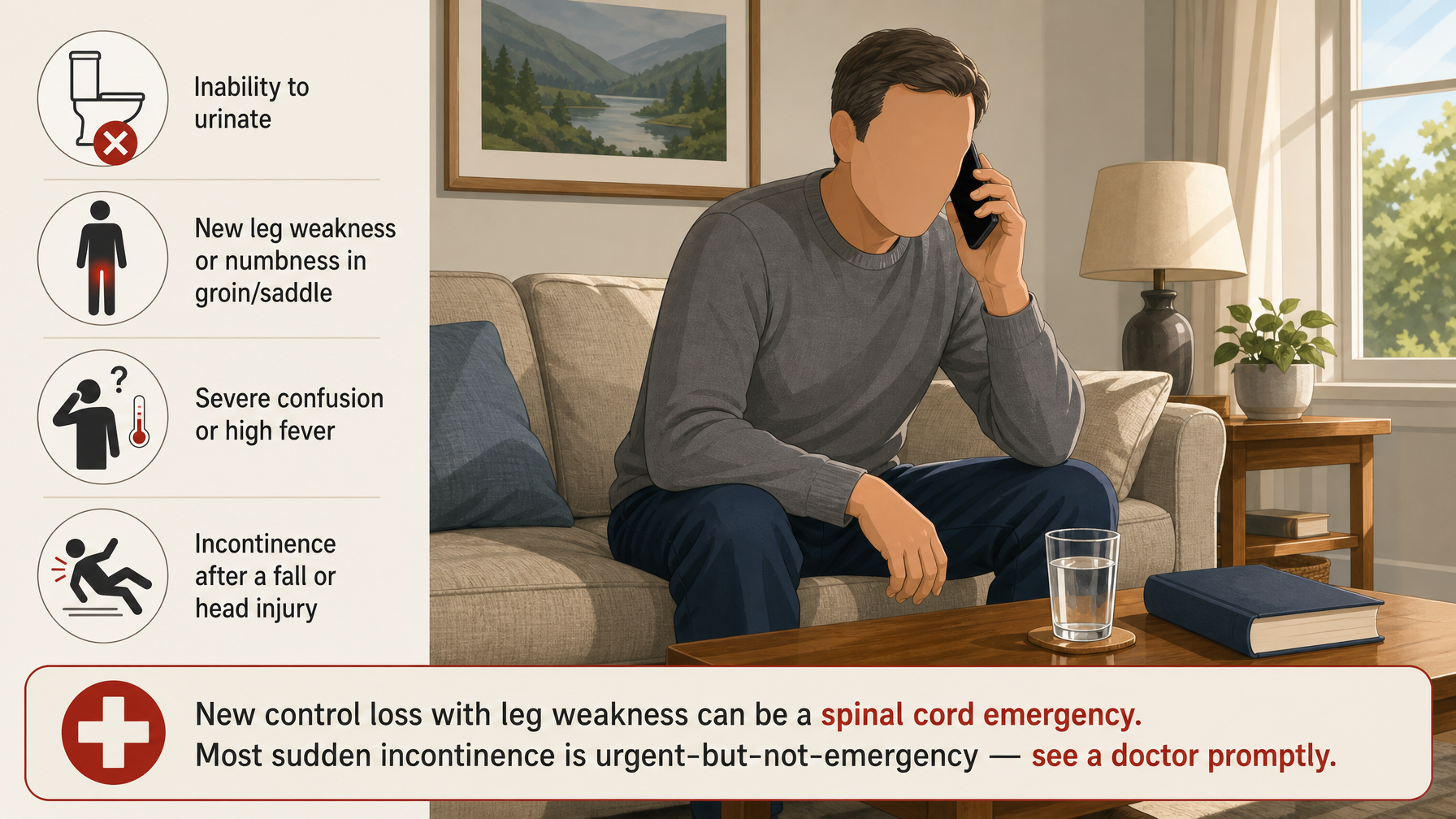 Illustration for Elderly Suddenly Incontinent: What It Means and What to Do: When it is an emergency