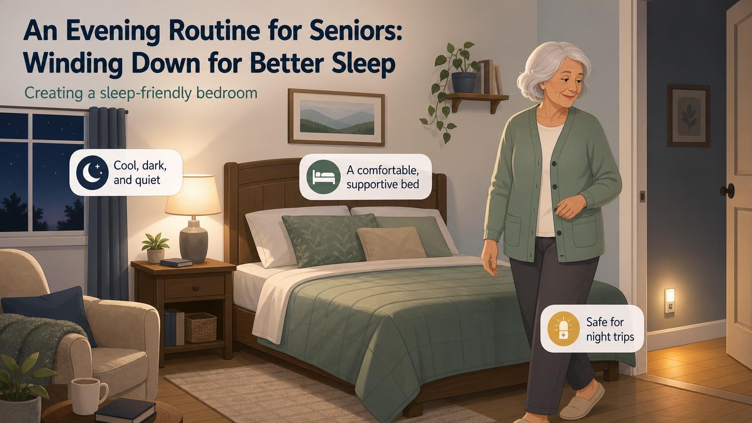 Illustration for An Evening Routine for Seniors: Winding Down for Better Sleep: Creating a sleep-friendly bedroom