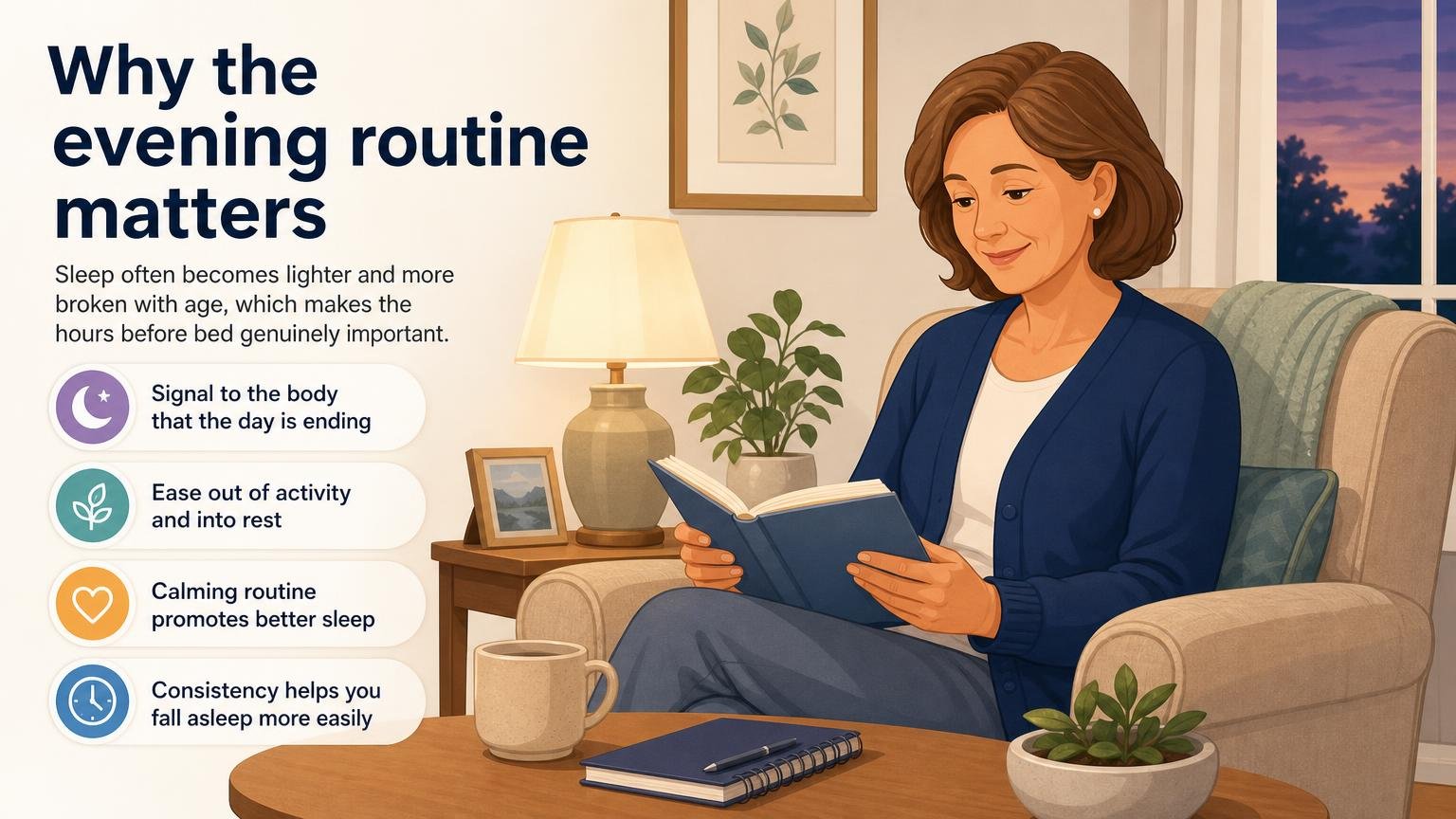 Illustration for An Evening Routine for Seniors: Winding Down for Better Sleep: Why the evening routine matters