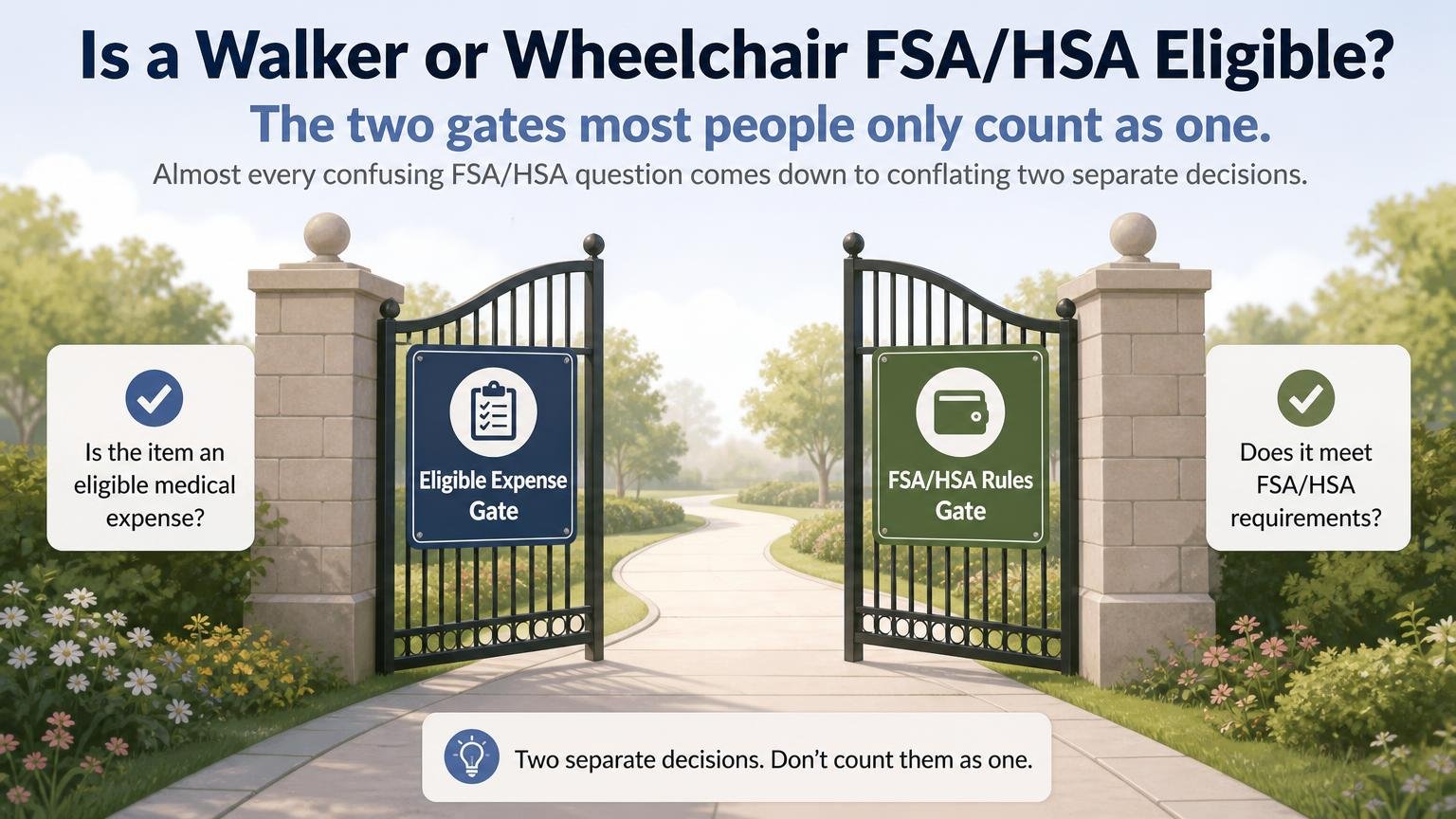 Illustration for Is a Walker or Wheelchair FSA/HSA Eligible?: The two gates most people only count as one
